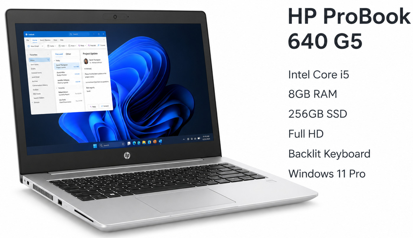 HP ProBook 640 G5 14″ Business Laptop i5-8365U 8GB 256GB SSD FHD Backlit Win11