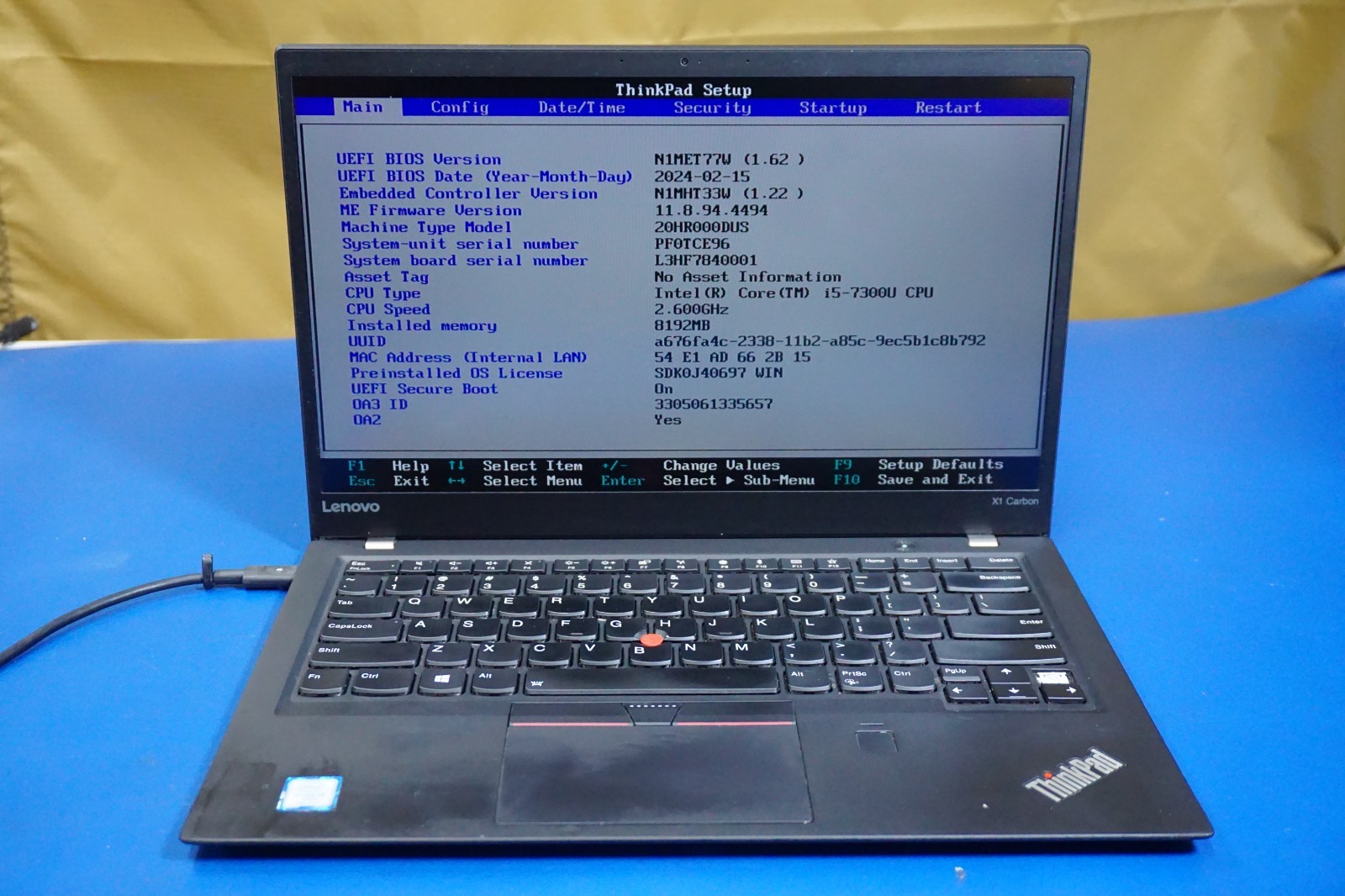 Lenovo ThinkPad X1 Carbon 5th Intel i5-7300U 8GB RAM NO SSD/OS