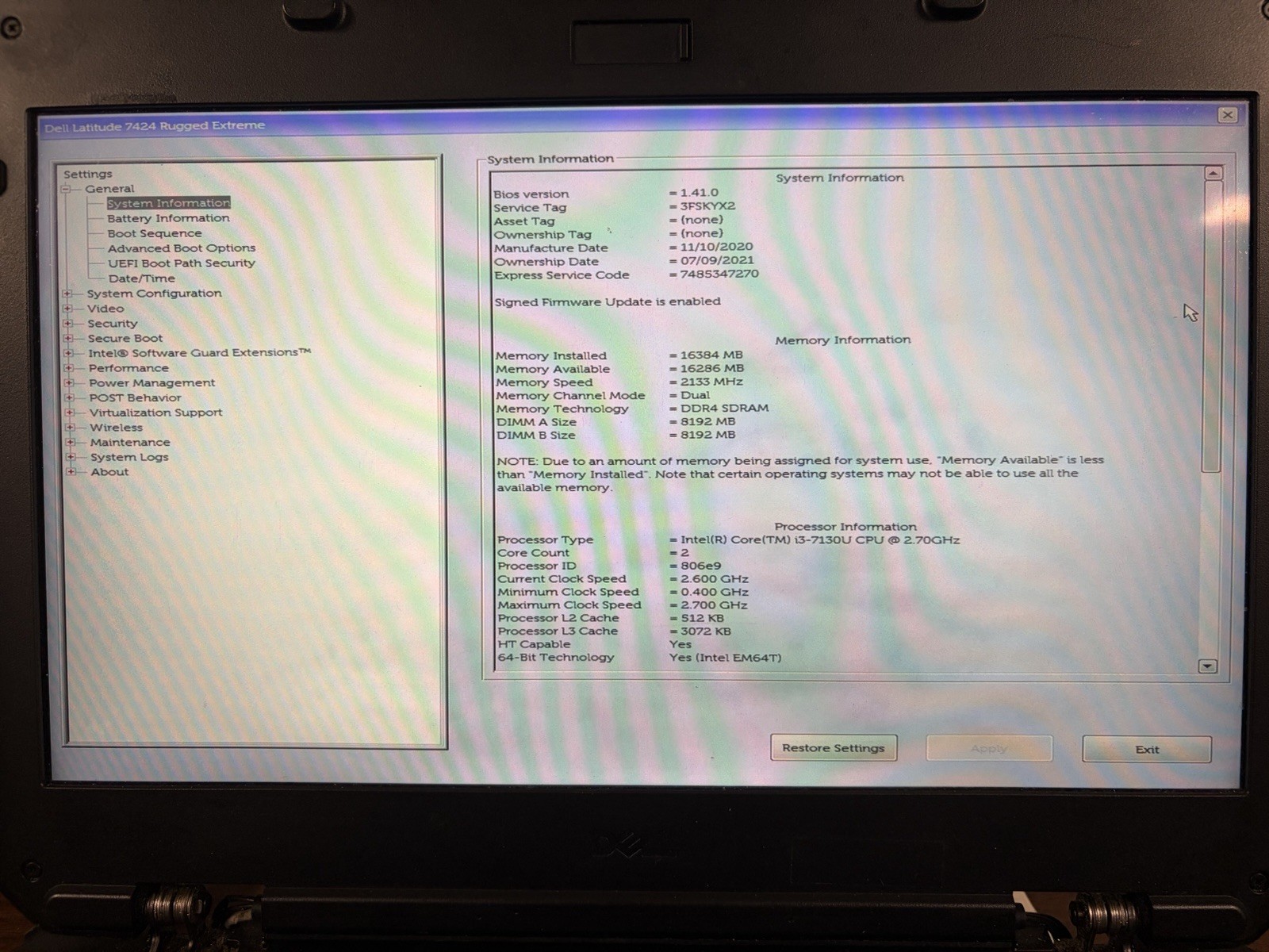 Dell Latitude 7424 Rugged Extreme i3-7130U 16GB 256GB NVMe Read