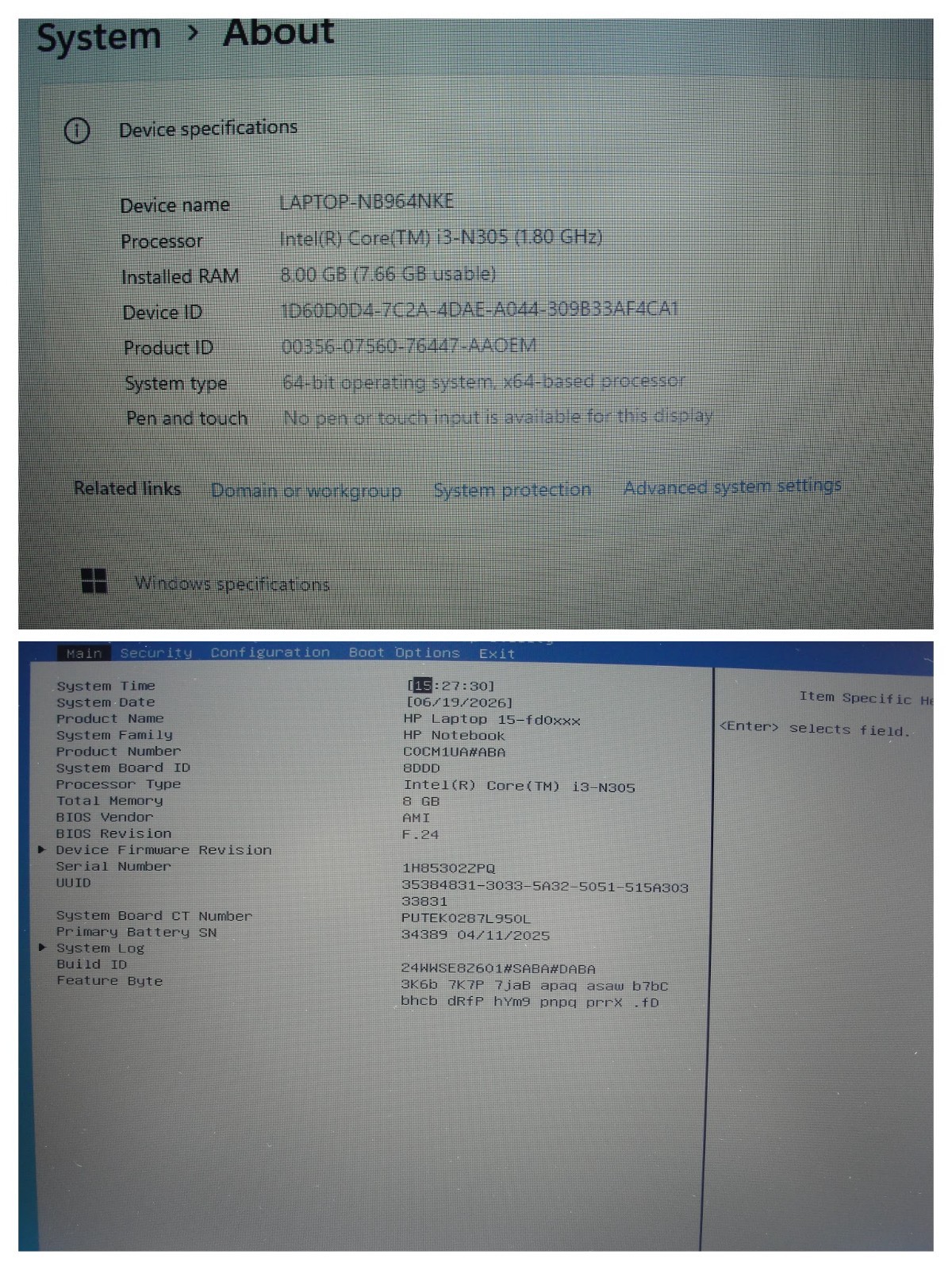 HP 15-FD0113DX 15.6″ HD Intel Core i3-N305 1.8GHz 8GB 128GB HDD W11 Home+Charger