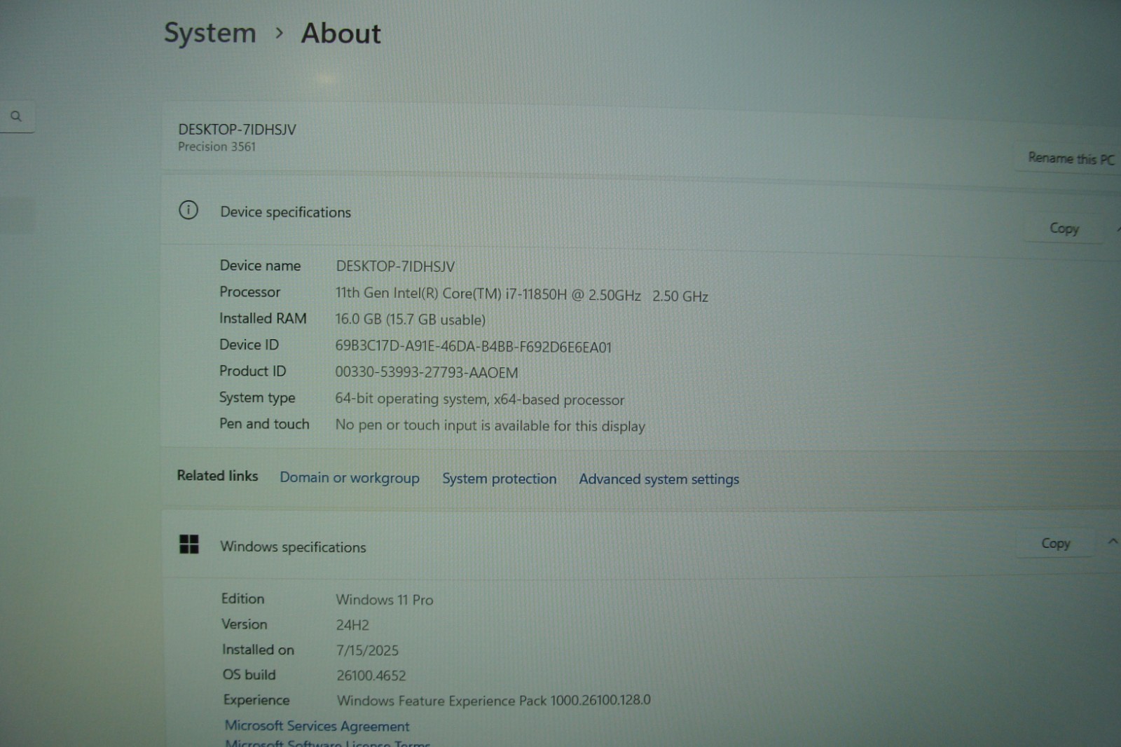 Dell Precision 3561 15.6″FHD vPro i7-11850H 2.5GHz 16GB RAM 512GB SSD NvidiaT600