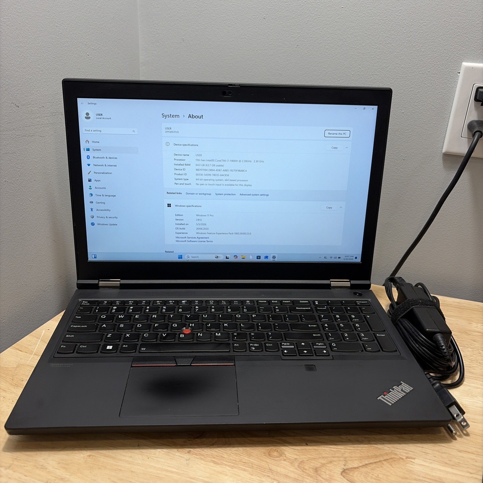Lenovo ThinkPad P15 Gen 2i Core I7-11800H 2.3GHZ 64GB 1TB Nvidia RTX A4000 Read