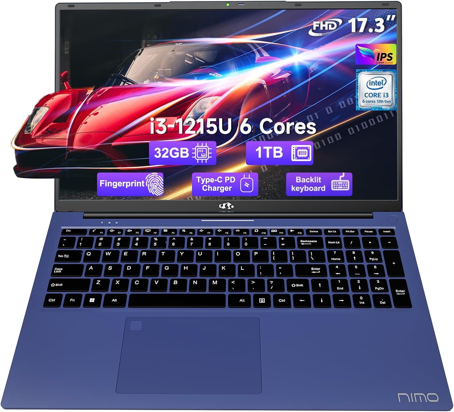 NIMO 17.3″ IPS FHD-Business-Laptop, Intel 6 Core i3-1215U 32GB RAM 1TB SSD Win11