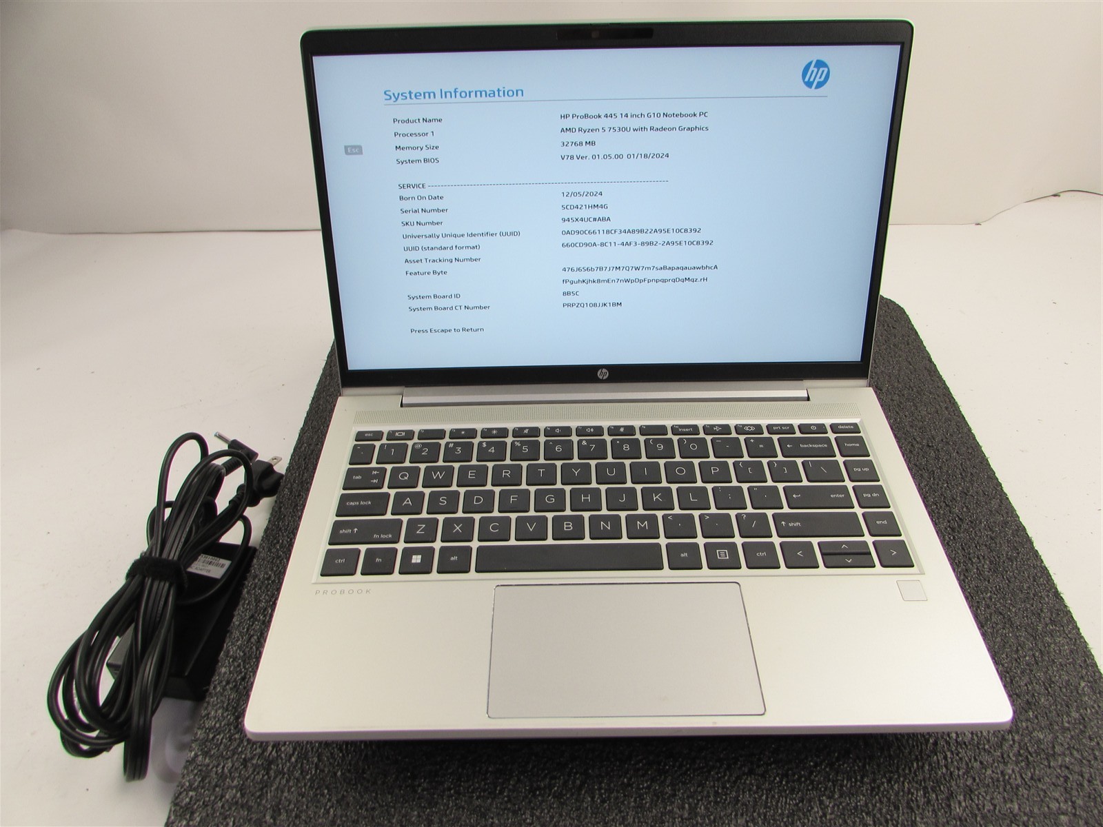 HP PROBOOK 445 (G10) 1920X1080 FHD AMD RYZEN 5 7530U 256GB SSD 32GB RAM WIN 11