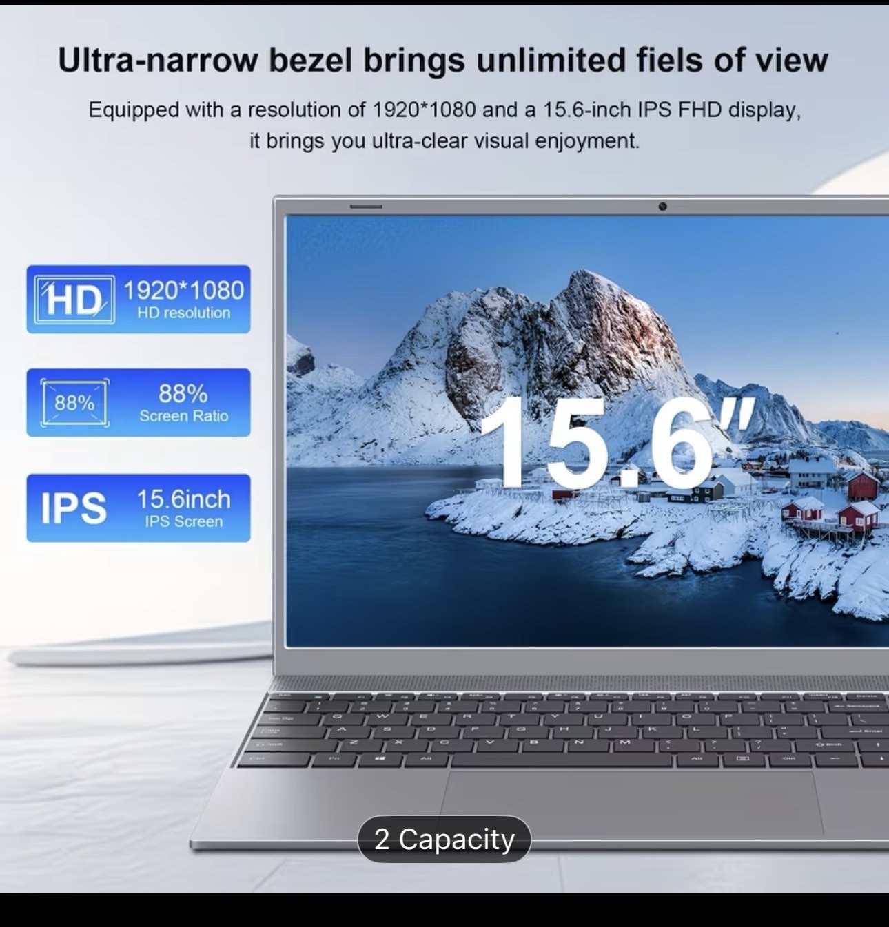 Intel Pentium J3710 15.6″ Laptop 8GB RAM 256GB SSD IPS FHD Stereo Speakers Wi-Fi