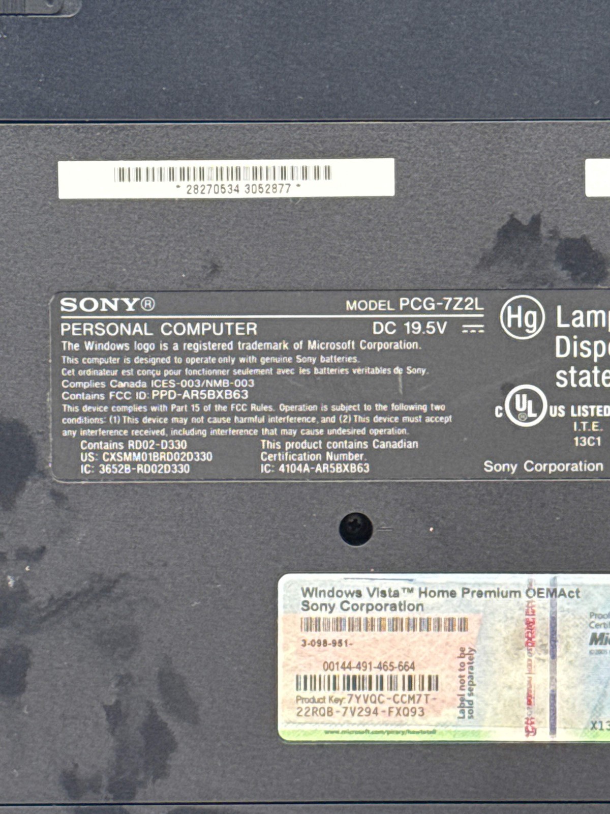 Sony VAIO Model PCG-7Z2L Silver 15.4″ Notebook Laptop – No Power