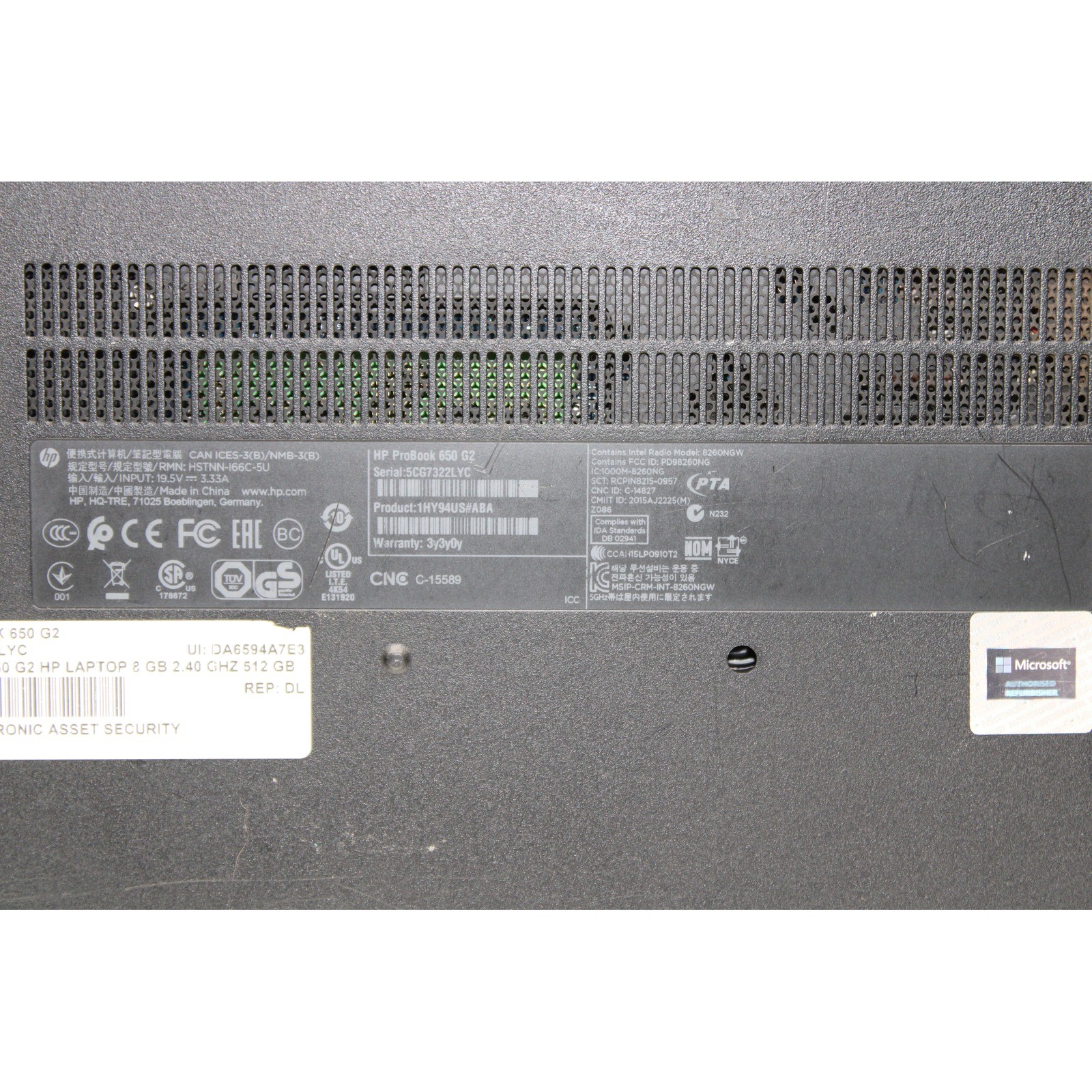 HP ProBook 650 G2 15.6in i5-6300U 2.4GHz 8GB DVD-RW Grade B No OS, Drive