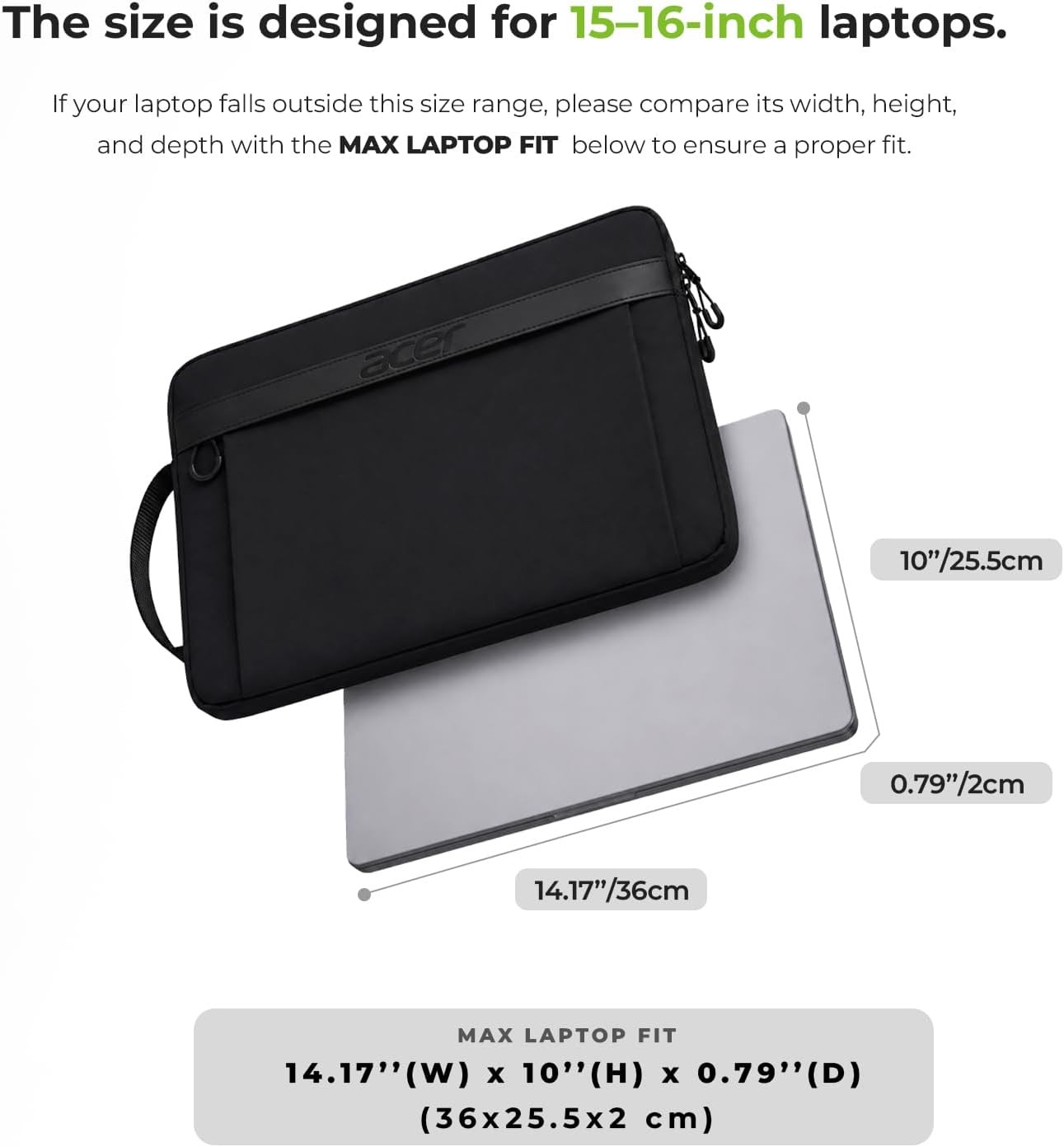 Slim Protective Laptop Sleeve Case for 15.6-16 Inch Acer Laptops, Black Travel B
