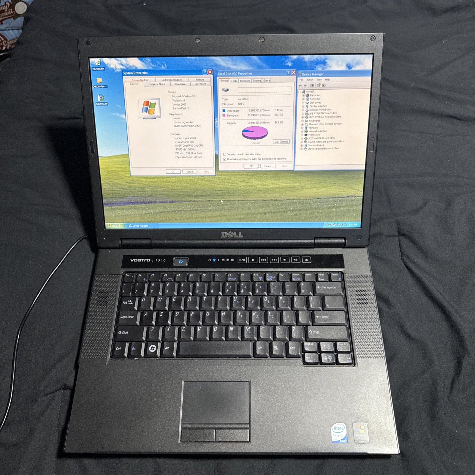 Dell Vostro 1510 Laptop Intel C2D 1.8GHz 80gb HDD 3gb RAM Windows XP Retro Games