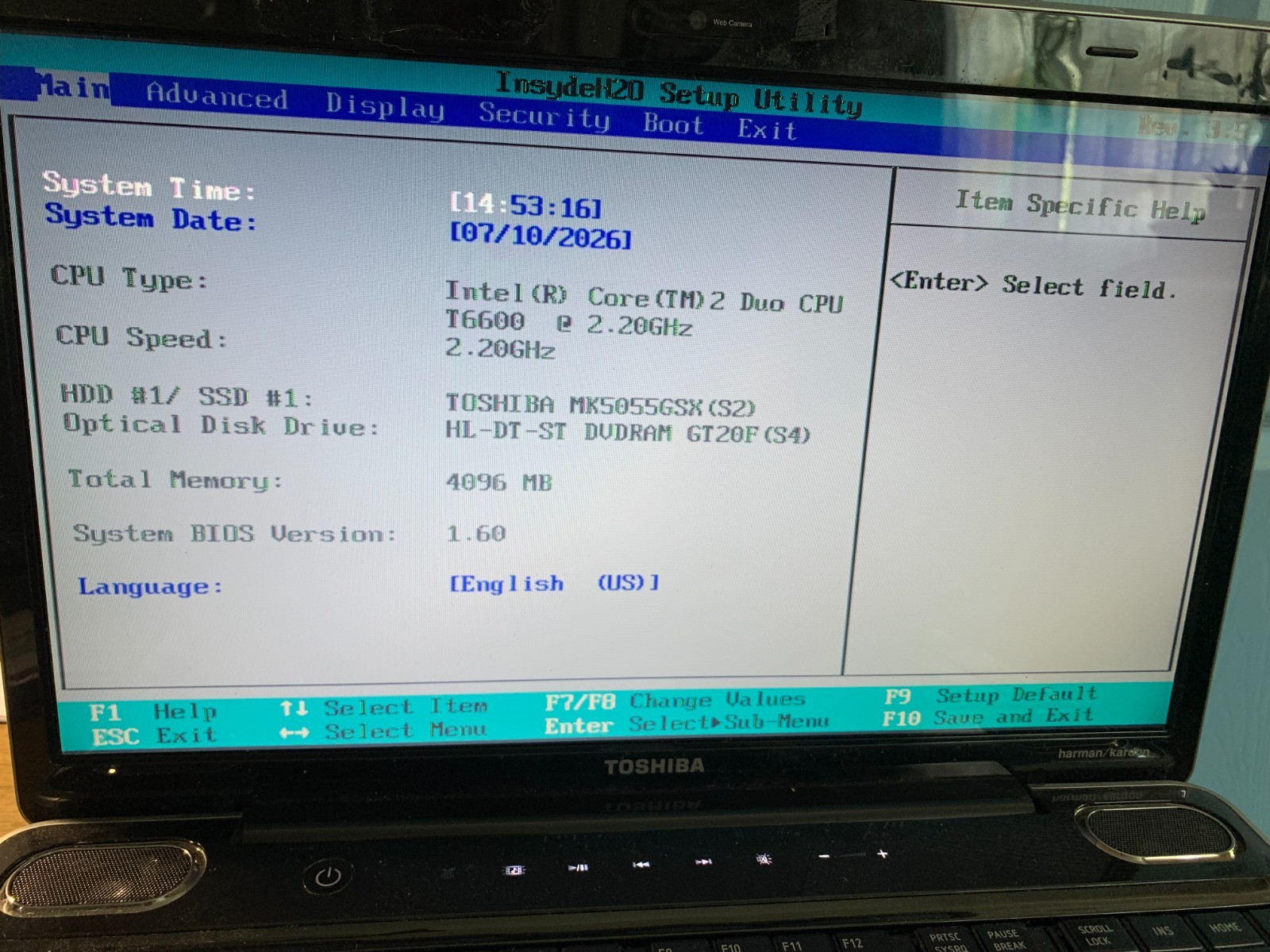Toshiba Satellite A505 15.6″ Laptop Core 2 Duo T6600 4gb Ram No HDD Boots Bios