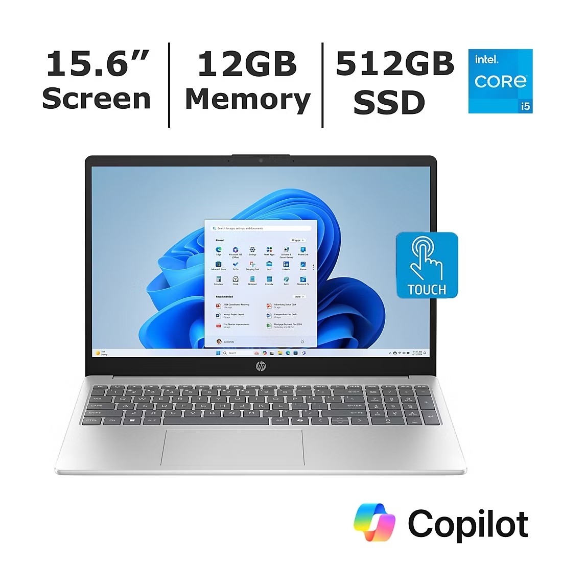 HP 15.6″ FHD Touchscreen Laptop Intel Core i5 12GB 512GB Win 11 Home B89M7UA#ABA