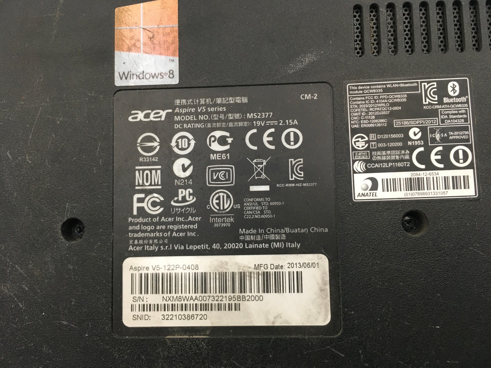 ACER ASPIRE V5 122P 0408 – FOR PARTS/NO POWER – AMD A4 1250 – 4GB RAM – READ -BB