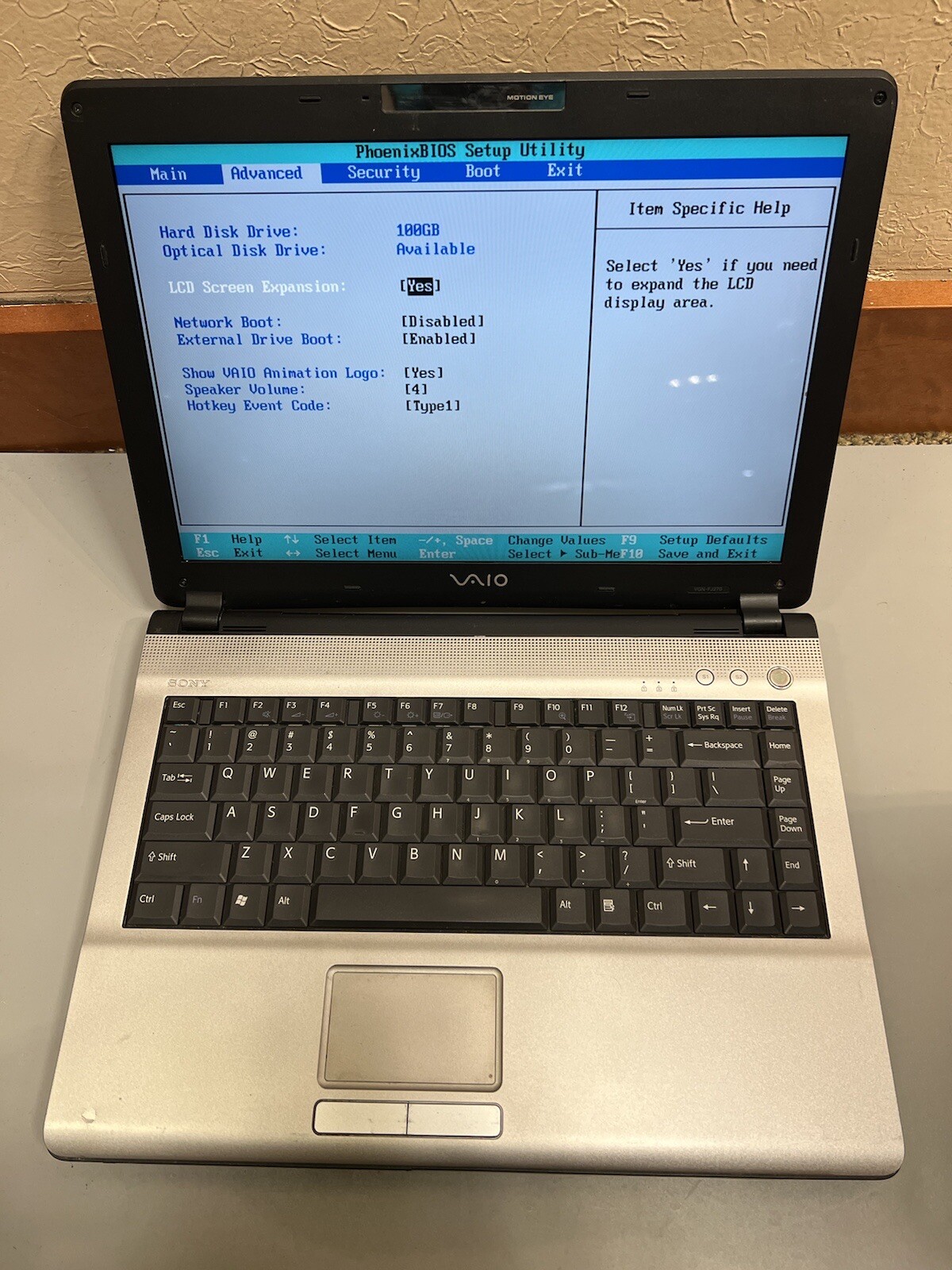 Sony VAIO PCG-7K1L 2GB RAM 100GB HDD BIOS TESTED