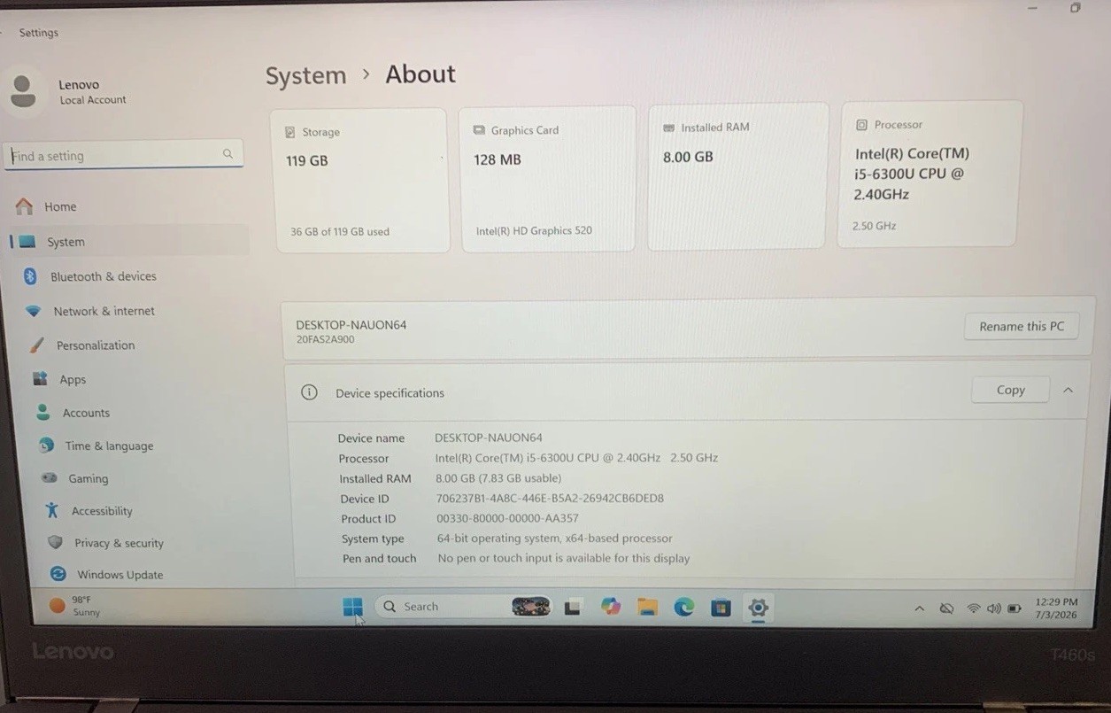 🔥5x Lenovo ThinkPad T460S 8GB 128GB SSD Intel Core i7-6600u 14″☆WIN 11 PRO☆