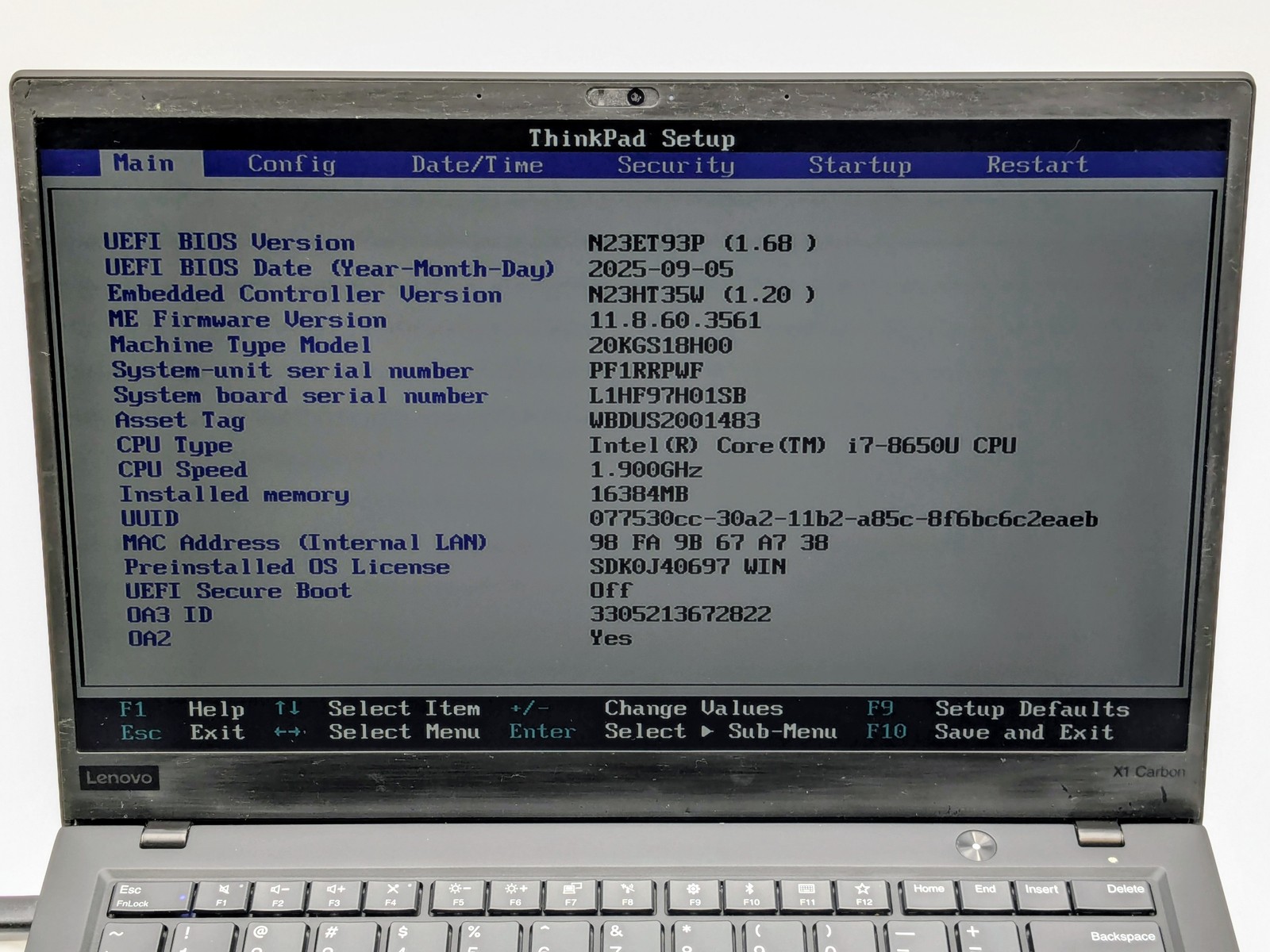 Lenovo ThinkPad X1 Carbon Gen 6 14″ FHD I7-8650U 256GB 16GB W11P Backlit FPR