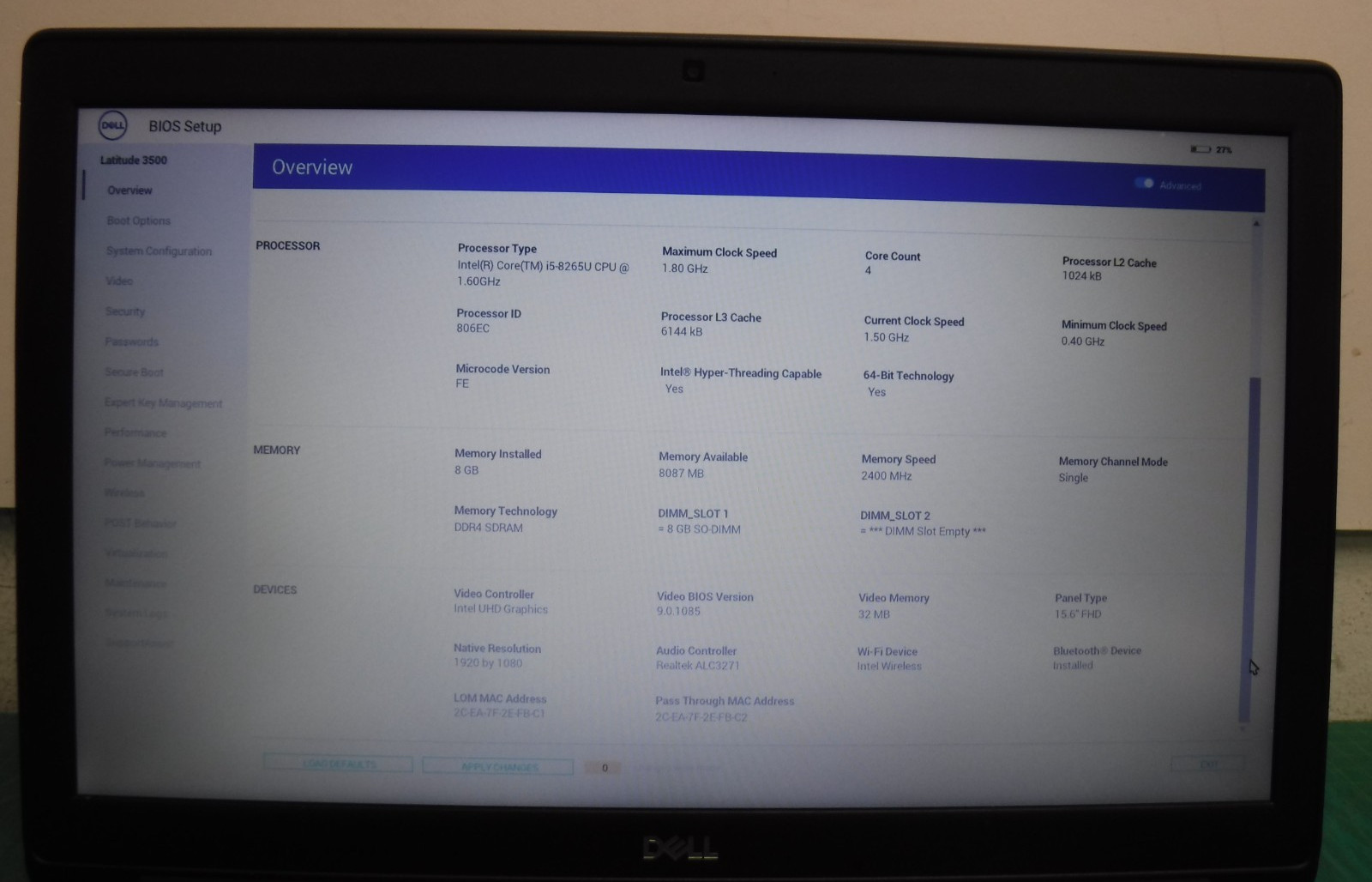 Dell Latitude 3500 Laptop i5‑8265U 8GB RAM 15.6″ No HDD/OS · Excellent Battery
