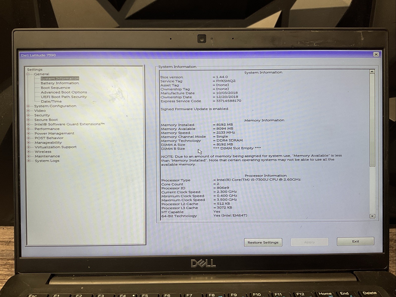 Dell Latitude 7390 / Intel Core i5 7th Gen / BIOS Unlocked / Parts Repair / J3