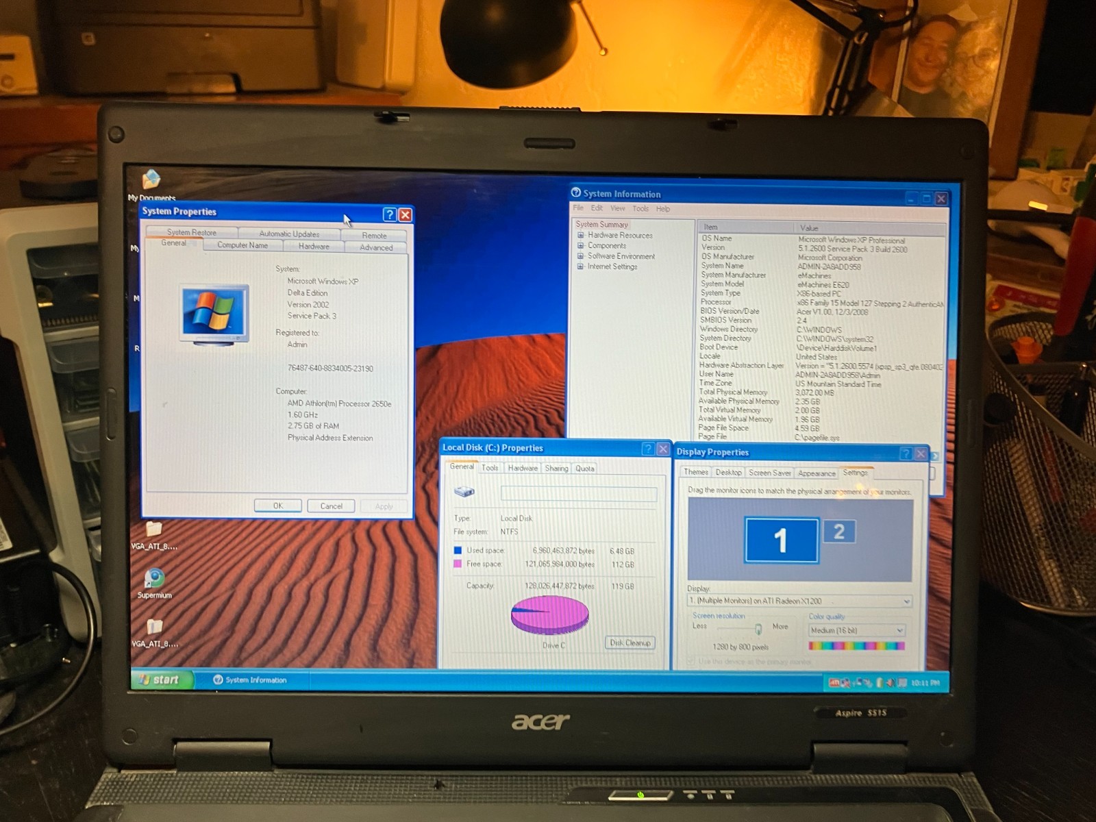 Acer Aspire 5515 Vintage Laptop 15″ Athlon 1.6GHz 3GB RAM 120GB SSD Wifi Win XP