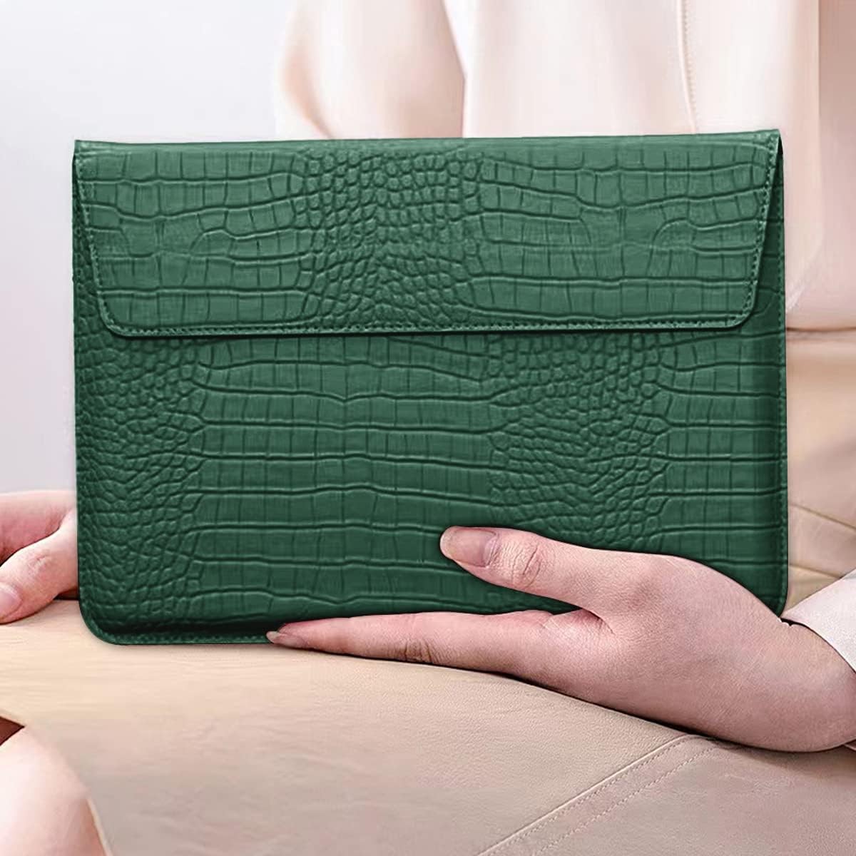 Flap Style Laptop Bag in Crocodile Grain PU Leather for 15-16 Inch MacBook Air 1