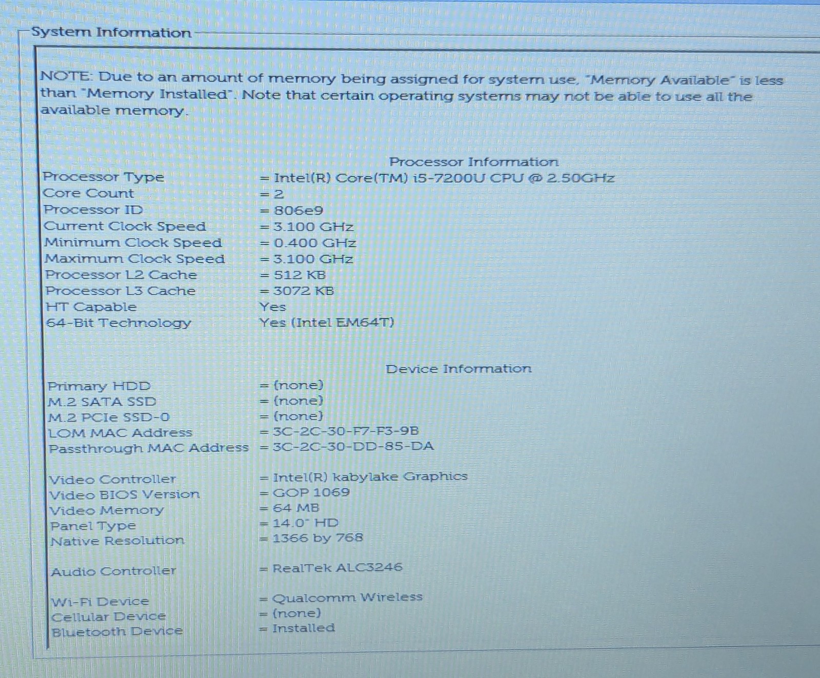 Incomplete Dell Latitude 3490 14″ Laptop Intel Core i5-7200U 2.50GHz 8GB RAM
