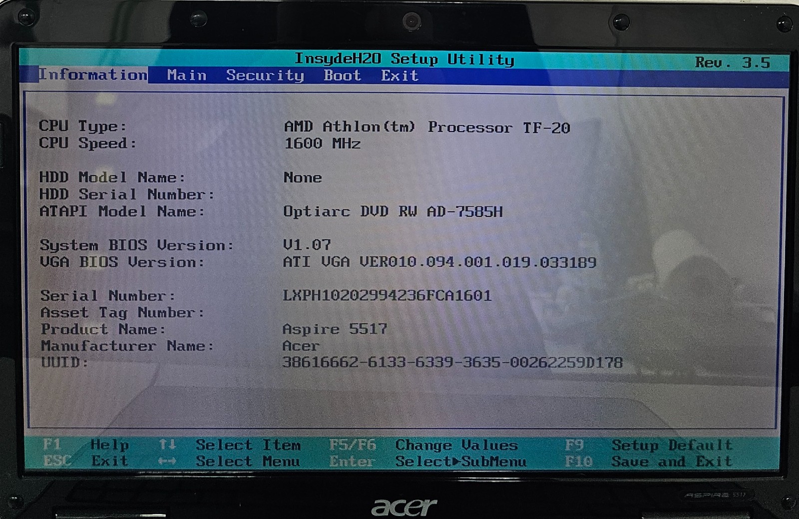 Acer Aspire 5517-5535 Laptop AMD Athlon TF-20 3GB Ram NO HD/OS (FL)