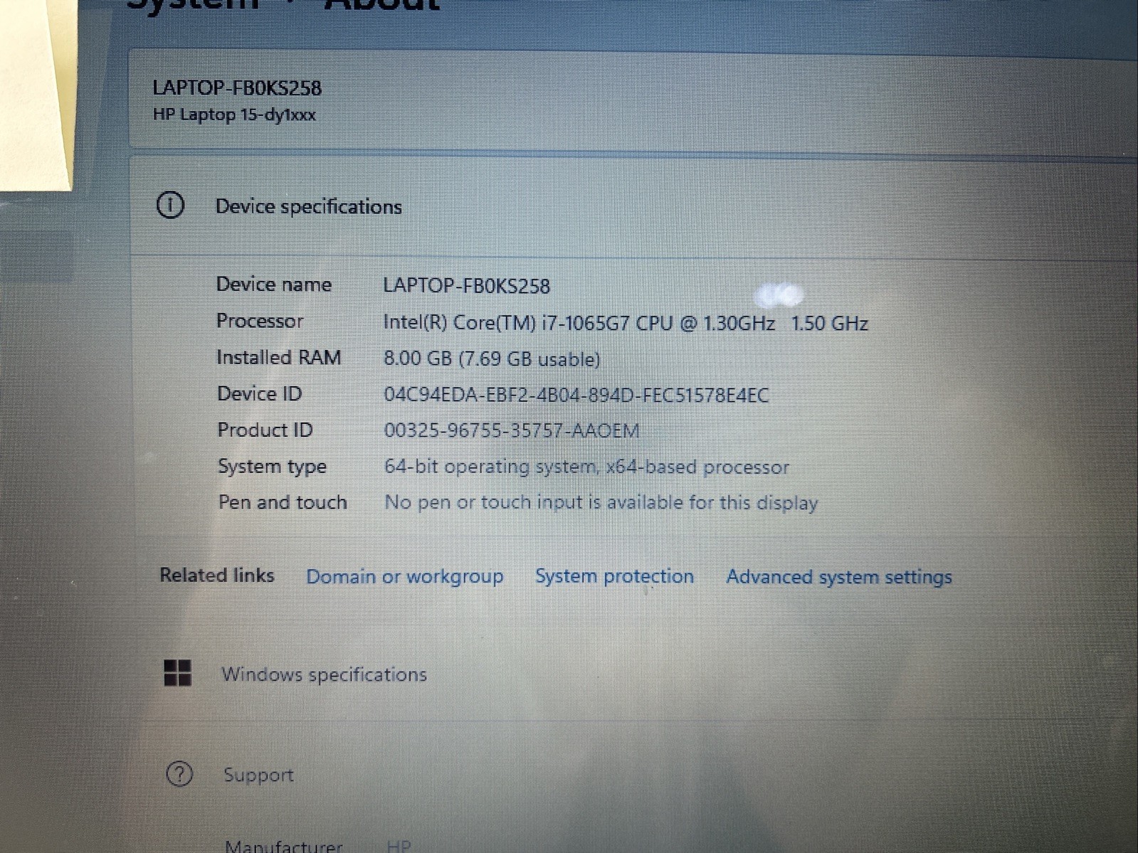 HP 15-DY1027OD 15.6″ Laptop – Intel Core i7-1065G7, 8GB RAM, 256GB SSD, Windows