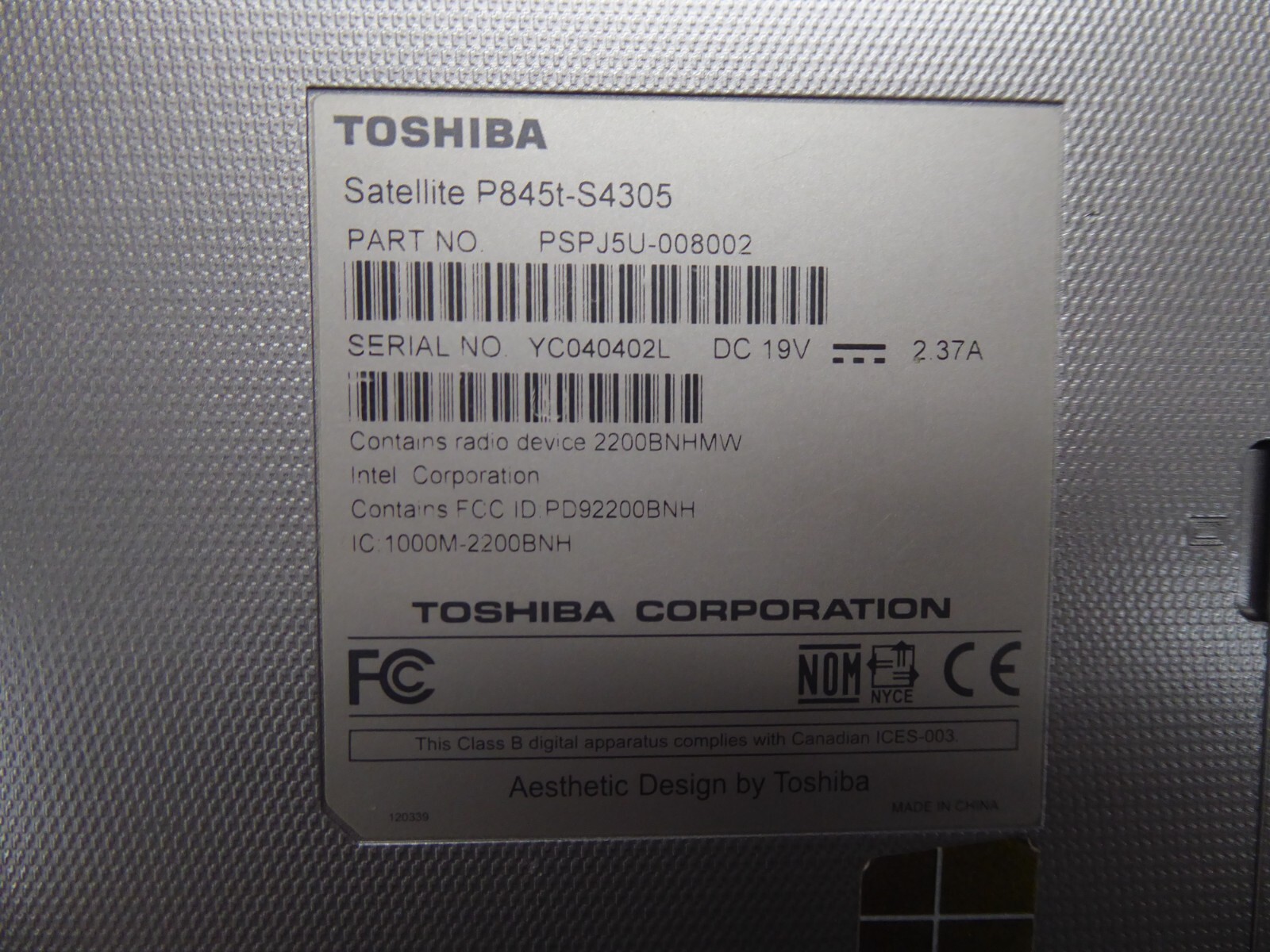 TOSHIBA SATELLITE P845T -S4305 14″ i3-3217U 1.86GHz 8GB 240GB SSD WINDOWS 10 HOM