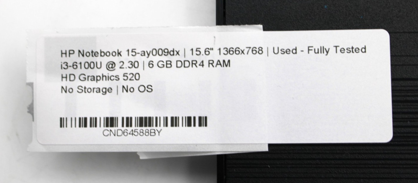 HP Notebook 15-ay009dx i3-6100U@2.3GHz 6GB DDR4 NO STORAGE OR OS *USED/TESTED*