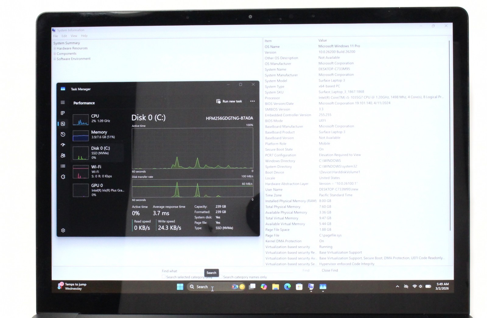 Microsoft Surface Laptop 3 13.5″ 256GB SSD 8GB RAM 1.2GHz i5-1035G7 ; 6175932