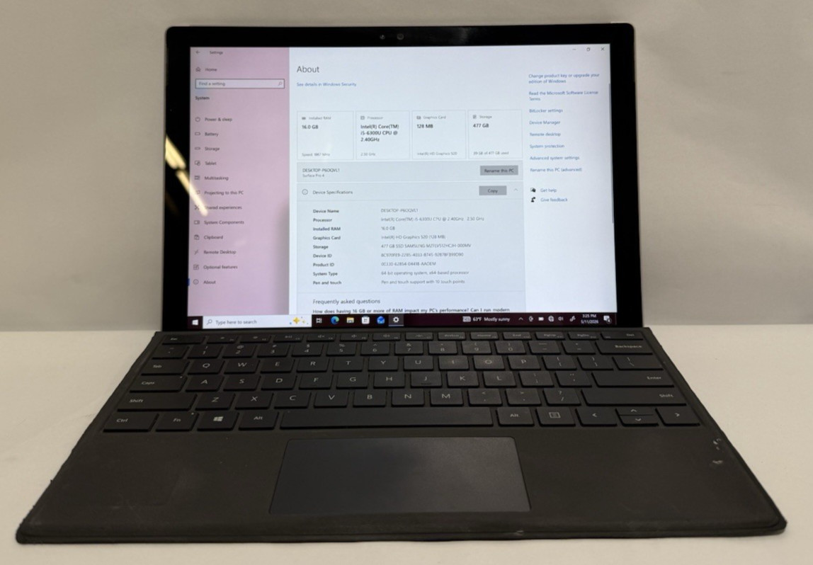 MICROSOFT SURFACE PRO 7 Intel i5-6300U 2.40GHz 16GB RAM 500GB SSD WINDOWS 10 PRO