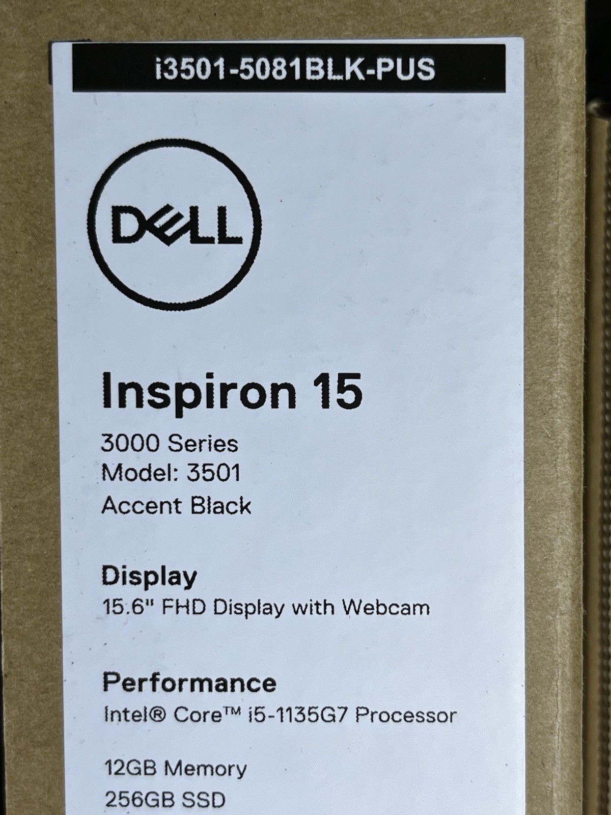 Dell Inspiron 15 3501 15.6” FHD Laptop 256GB Intel i5 i3501-5081BLK-PUS NIB