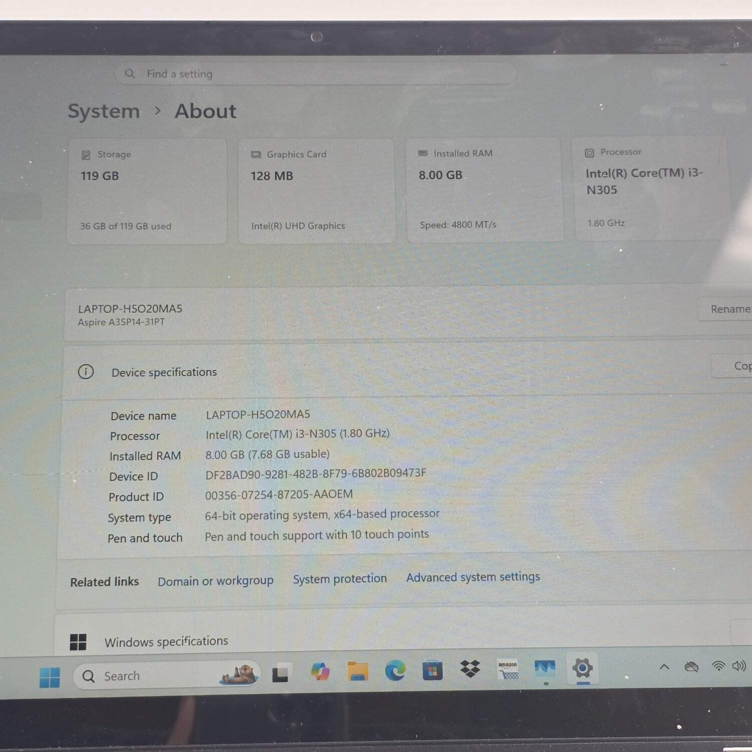 Broken Acer Aspire 3 Spin 4 1.8GHz 8GB RAM 128GB SSD Bad Screen