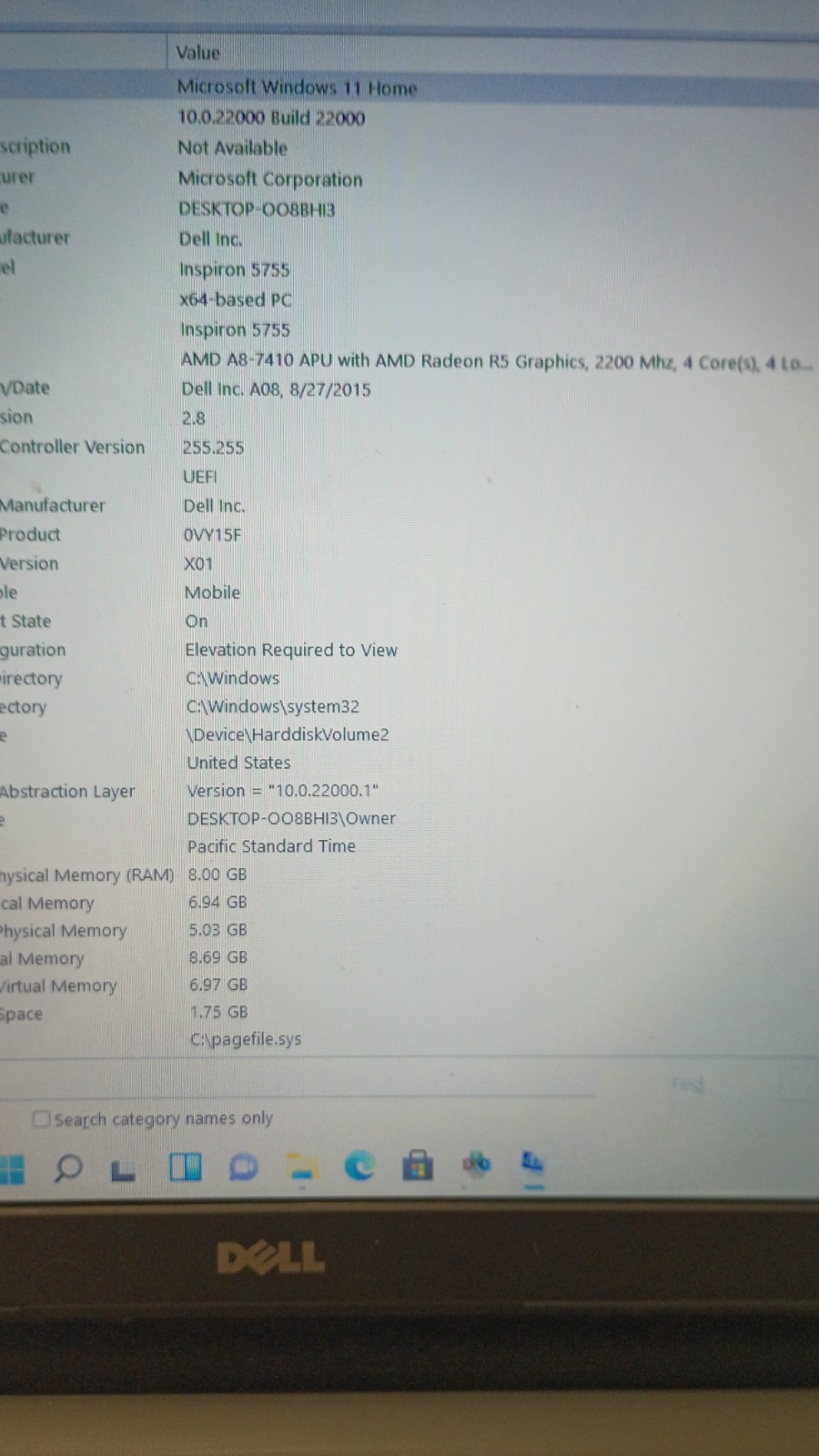 11061 Inspiron5755 Gamer w/Charger.Radeon R5.8GB.250GB SSD.17.3″.Optical.W11.