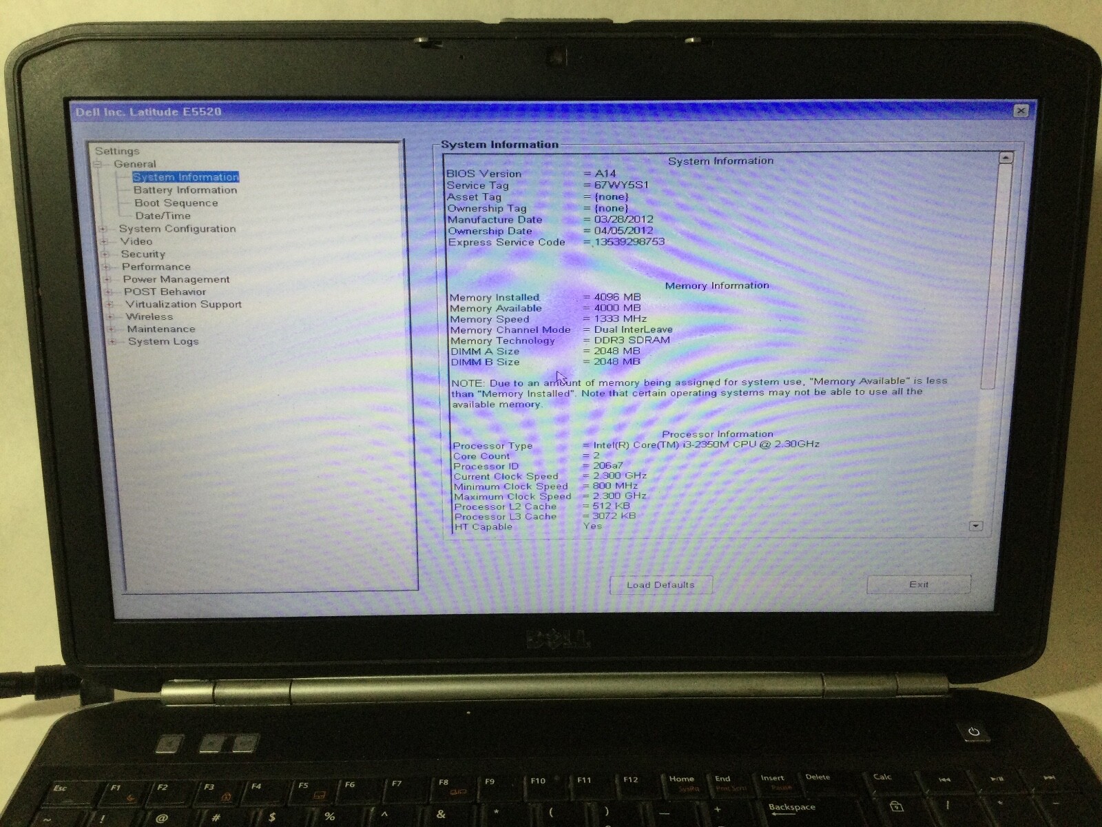 DELL LATITUDE E5520 – BOOTS TO BIOS – INTEL I3 2350 – 4GB RAM – READ DESCRIP -BB