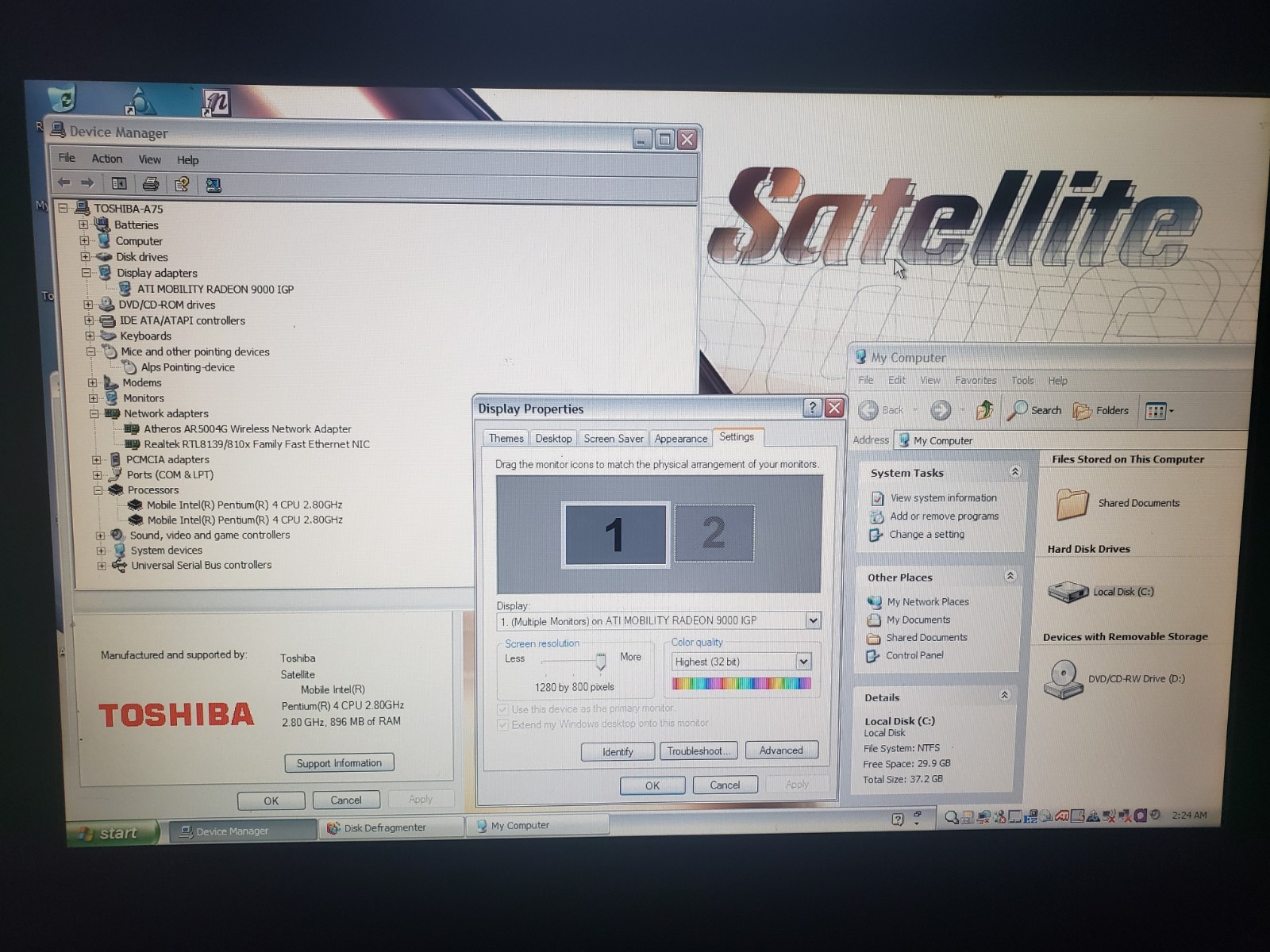 Toshiba Satellite A75-S206 15.4″ Intel Pentium 4 2.8GHZ 1GB Ati 9100 40GB WinXP