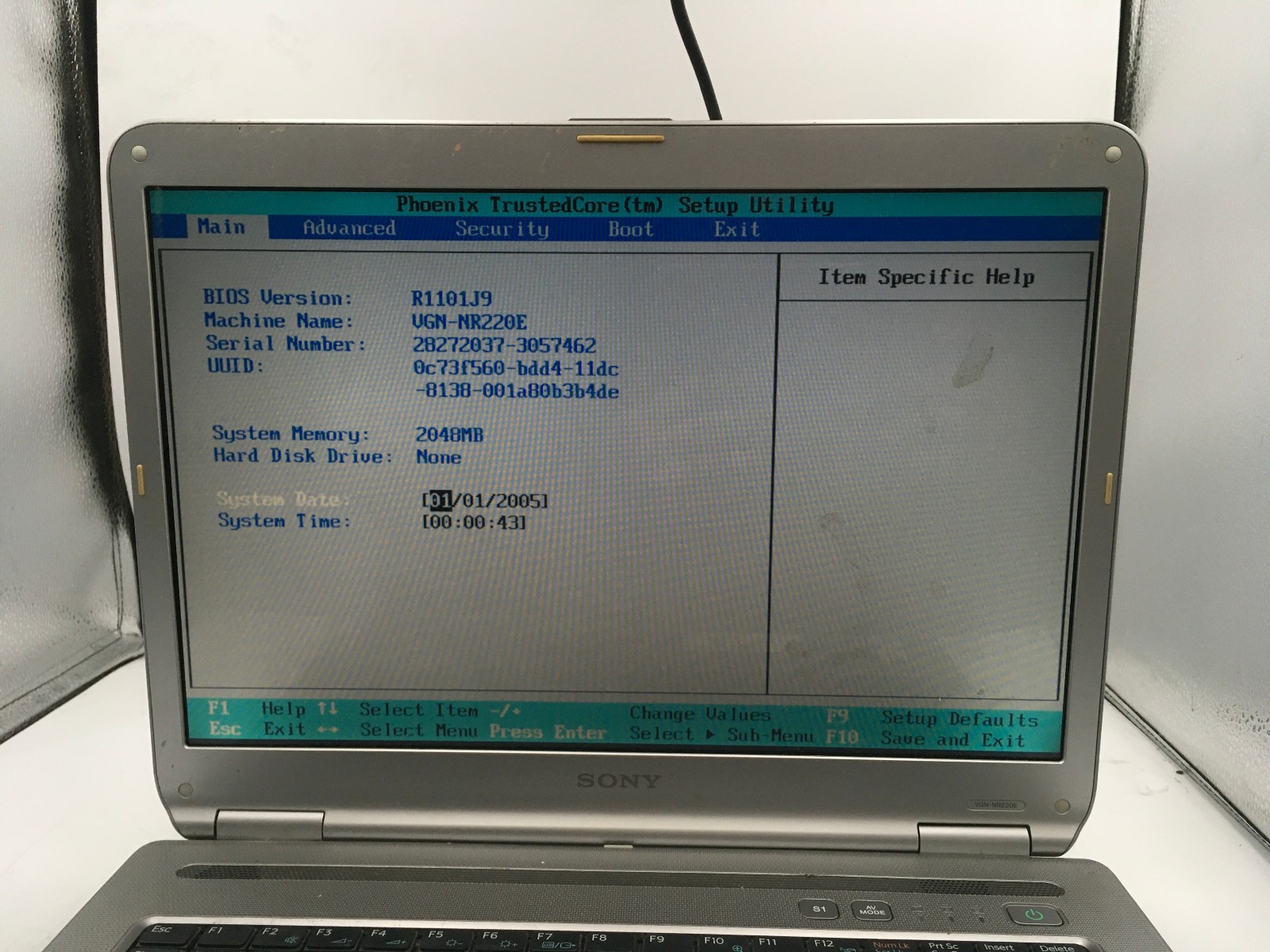 SONY VAIO PCG 7113L – BOOTS TO BIOS – INTEL CORE 2 DUO – 2GB RAM – 15″ -READ- BB