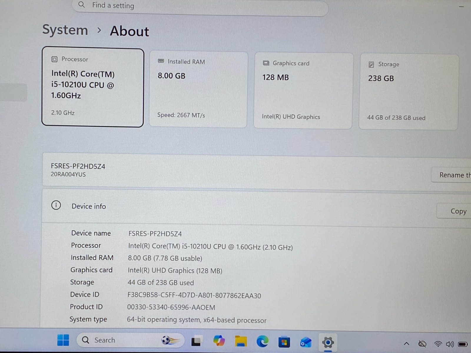 LENOVO THINKPAD E14 14″ FHD i5-10210U 8GB RAM 256GB SSD WINDOWS 11 BATTERY 84%