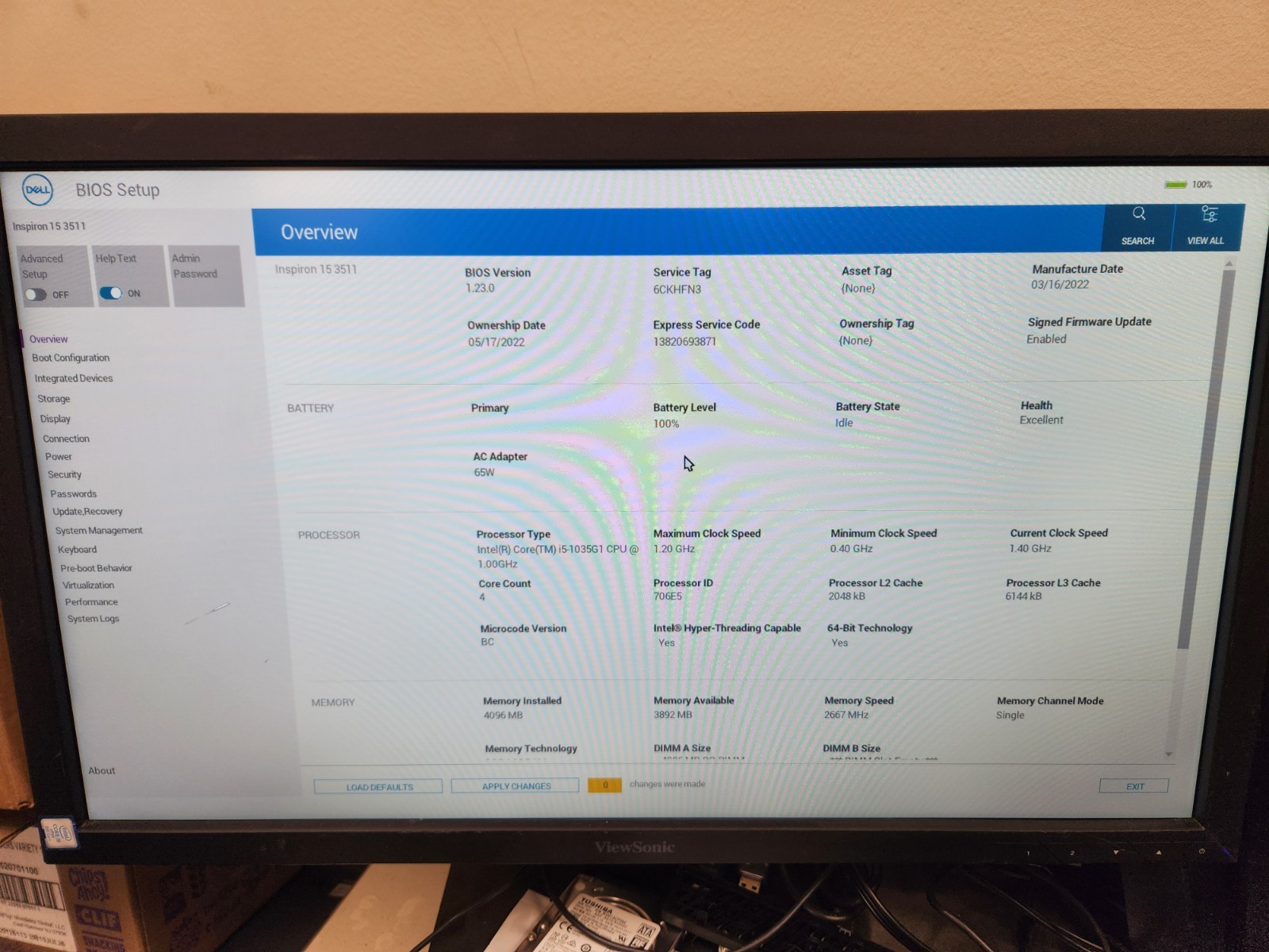 DELL INSPIRON 15 3511 Core i5-1035G1, 4GB RAM Laptop for Repair #0473