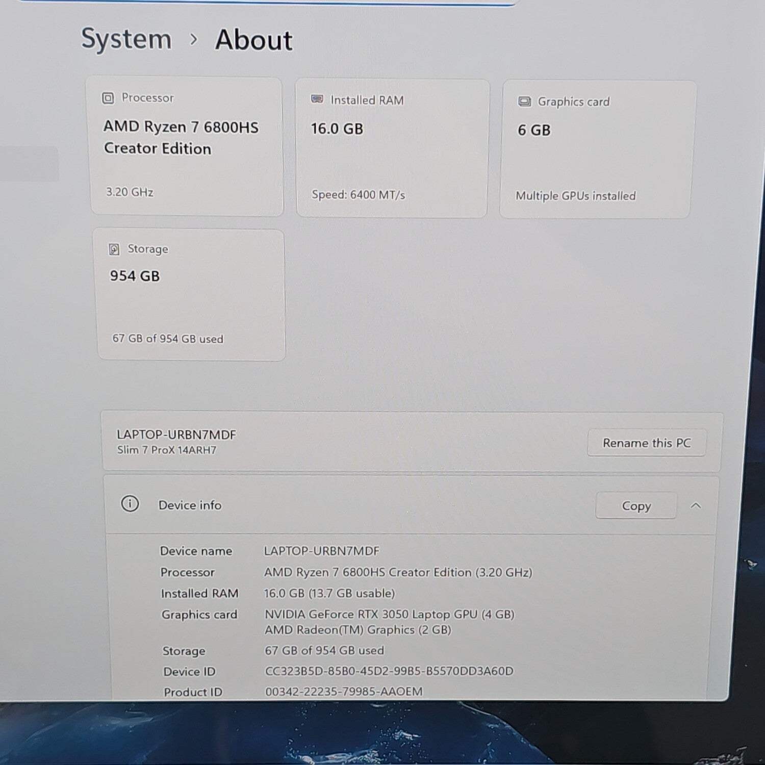 Lenovo Slim 7 Pro X 14ARH7 15″ Ryzen 7 6800HS 3.2GHz 16GB RAM 1TB SSD RTX 3050