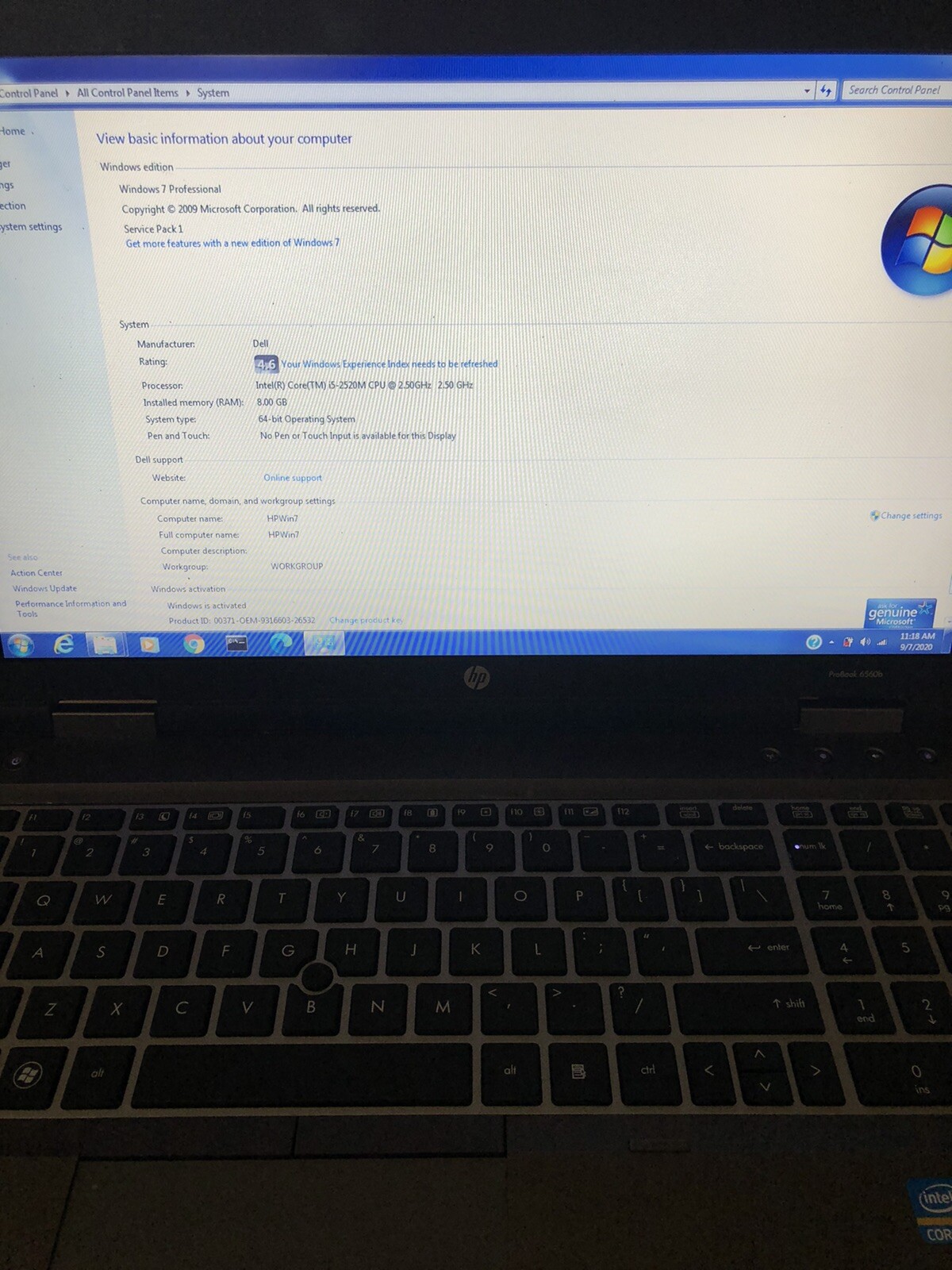 hp probook 6450b 2.5G CPU. 320G HD. 8G Ram DVD R/w
