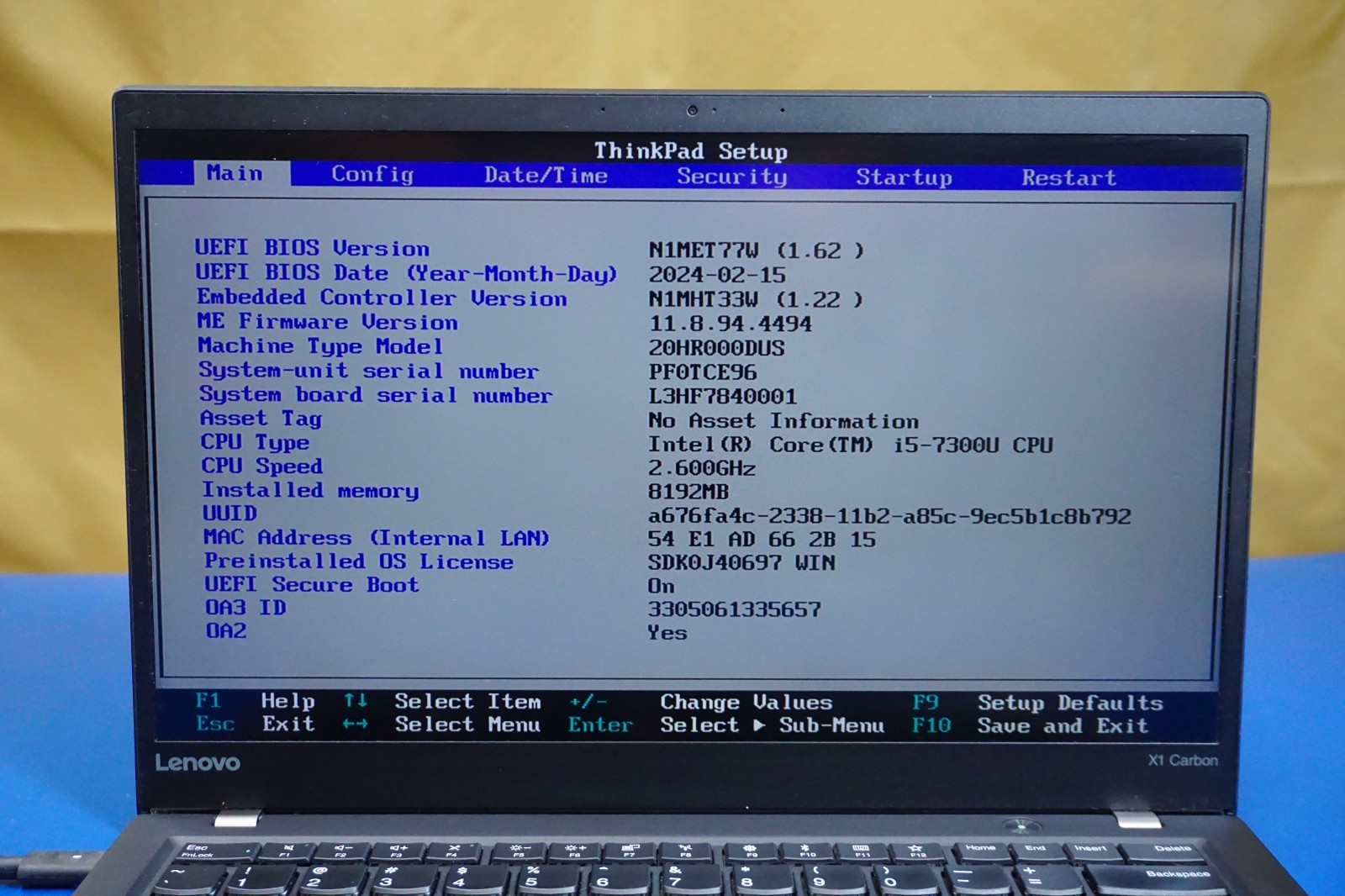 Lenovo ThinkPad X1 Carbon 5th Intel i5-7300U 8GB RAM NO SSD/OS