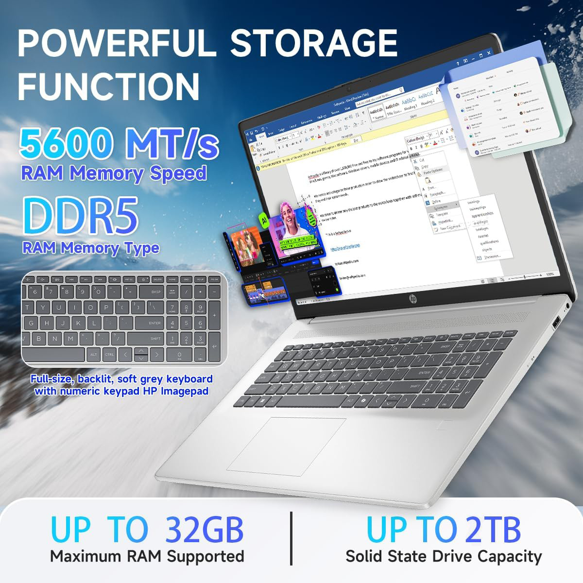 HP 17.3″ Laptop, 13th Gen Intel 12-Core Ultra 7 255U, Up to 32GB RAM 2TB SSD