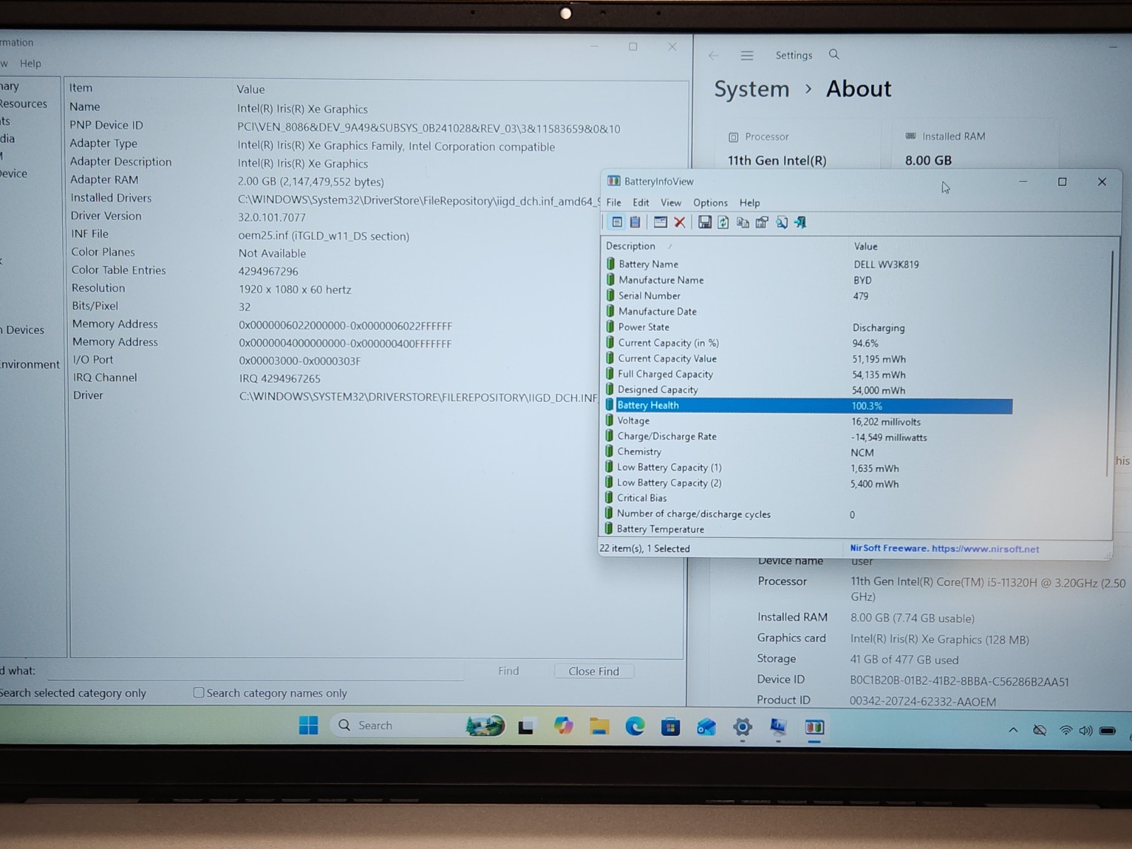Dell Inspiron 15 5510 i5-11320H 3.20Ghz 8GB RAM 512GB SSD WIN 11 PRO + AC