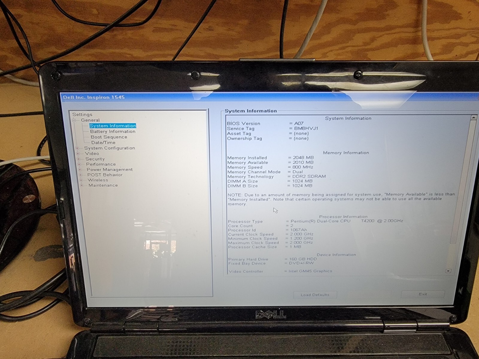 DELL INSPIRON 1545 LAPTOP DUAL CORE 2GHZ 2GB RAM 160GB HDD – HARD DRIVE WIPED