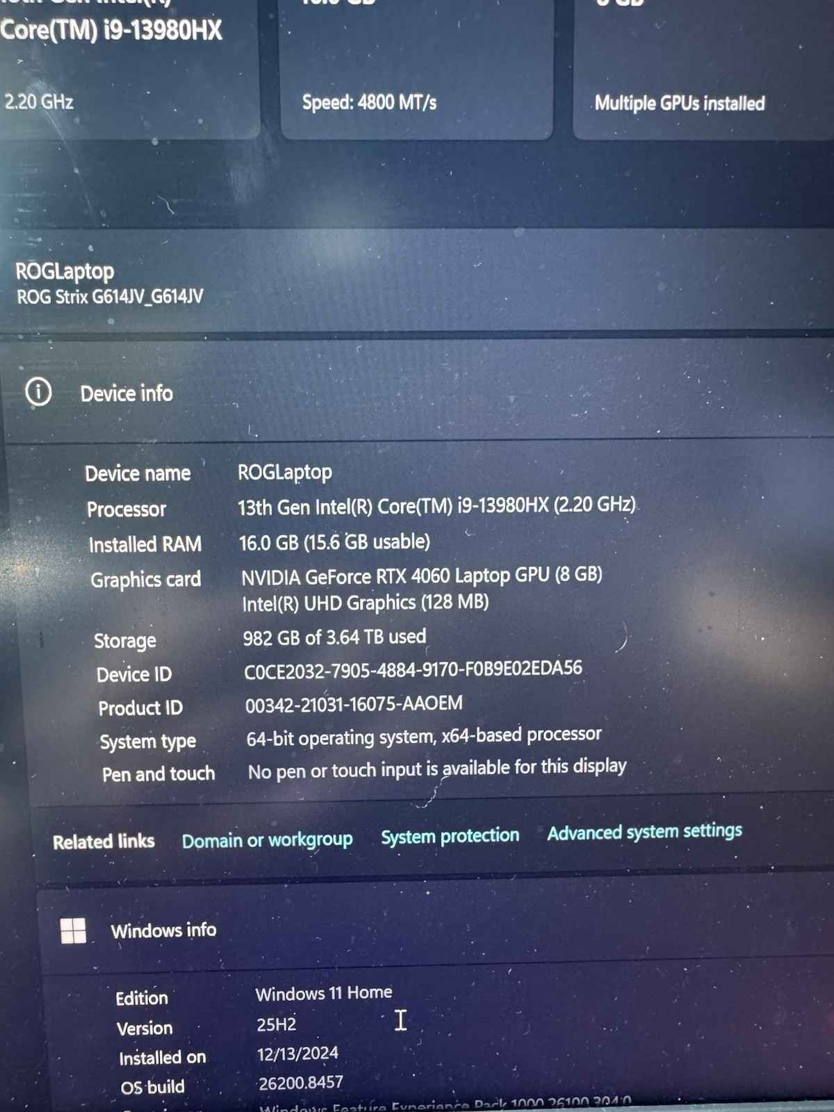 ASUS ROG Strix G614JV Laptop i9-13980HX RTX 4060 16GB RAM 4TB SSD 16″ Win11