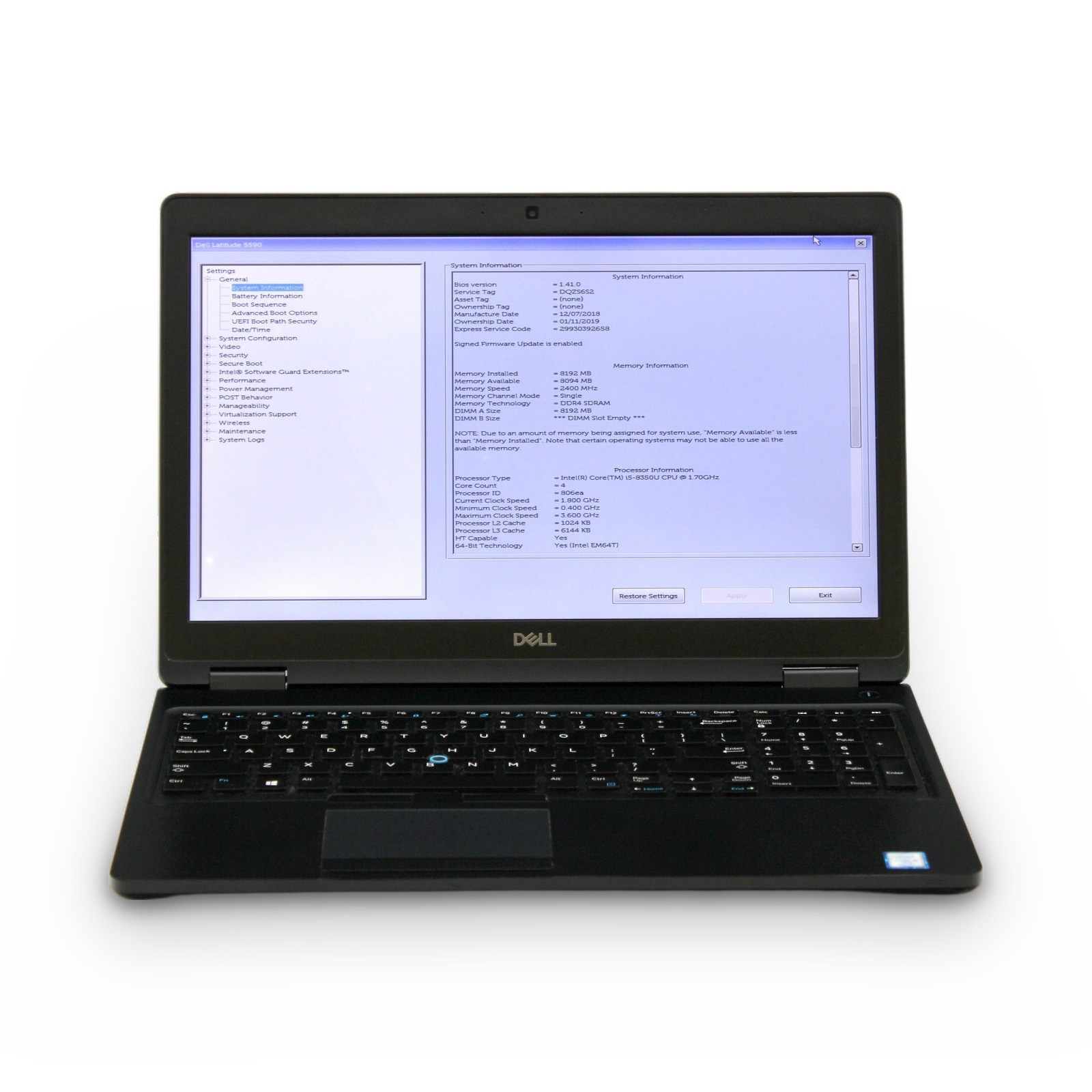 Dell Latitude 5590 15.6in i5-8350U 8GB No OS, Drive, Power Cord Grade B