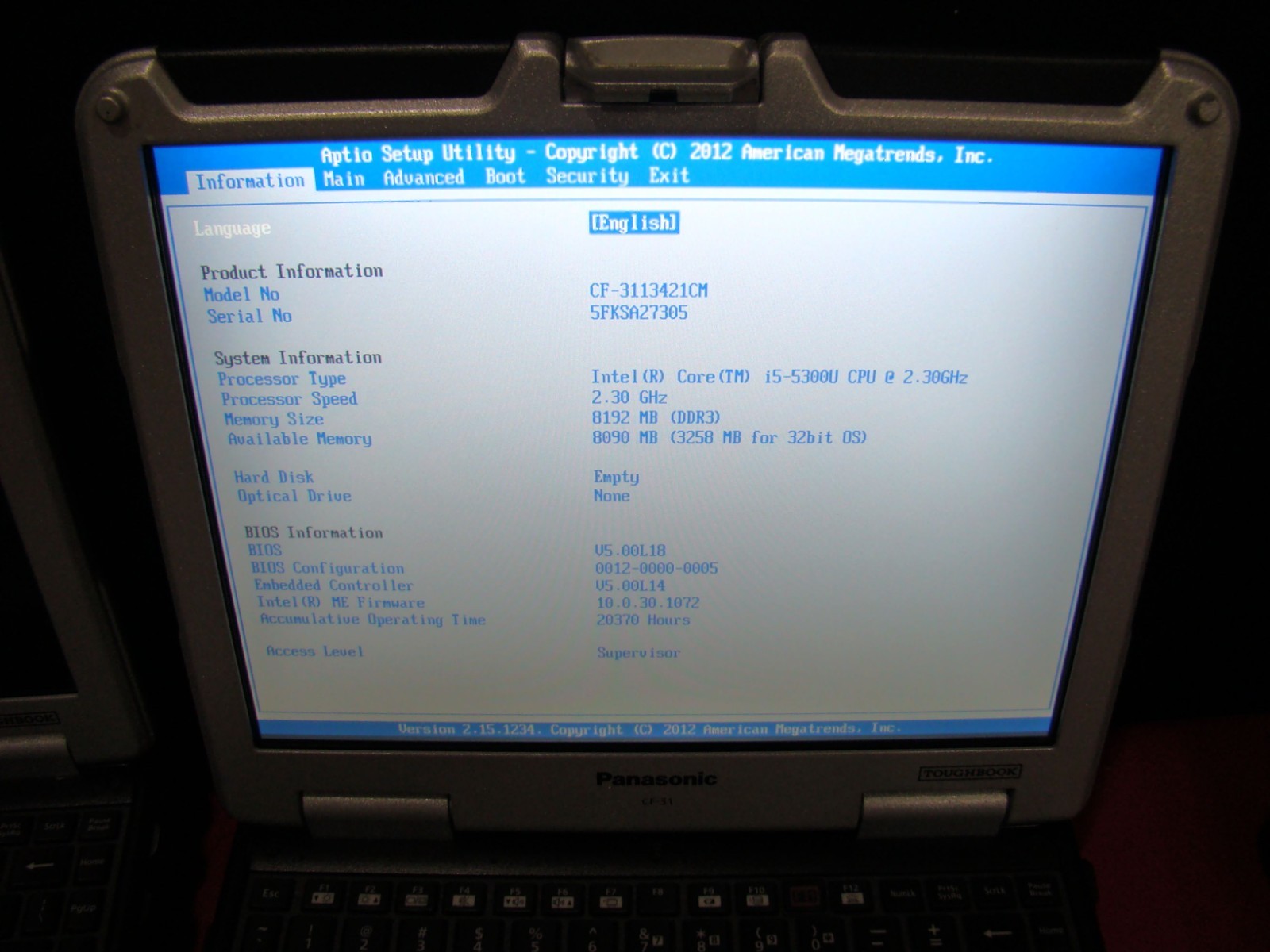 Panasonic Toughbook CF-31 MK5 i5-5300U 2.3GHz 8GB RAM NO HDD Caddy NO AC Adapte