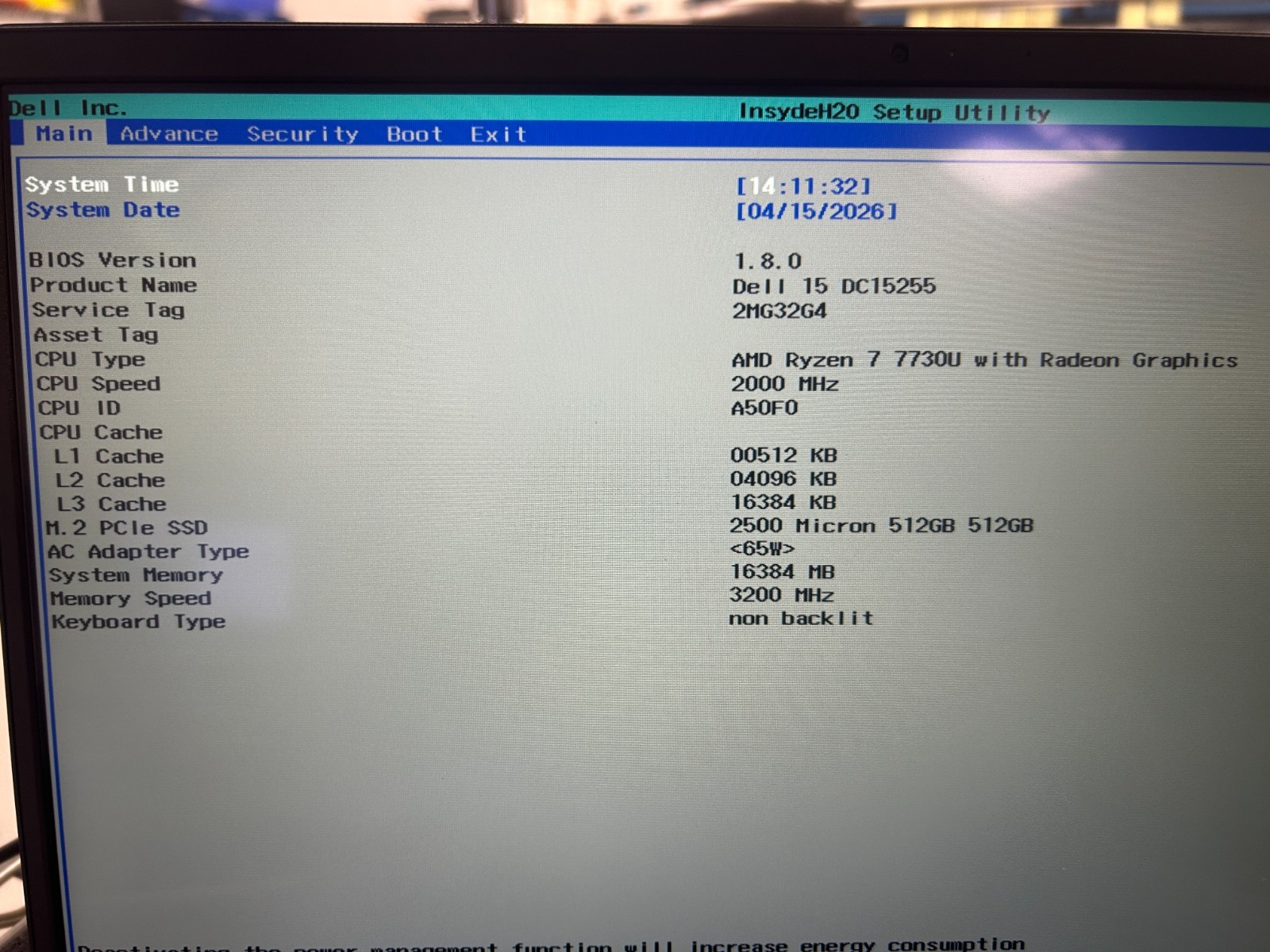 DELL 15 DC15255 G8MK9, AMD Ryzen 7 7730U, 2.00 GHz, 16 GB RAM, 512 GB NVMe SSD