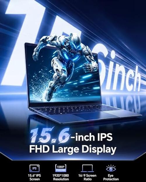 15.6 Inch Laptop with Office 365, 12GB RAM 256GB SSD, Quad-Core Black