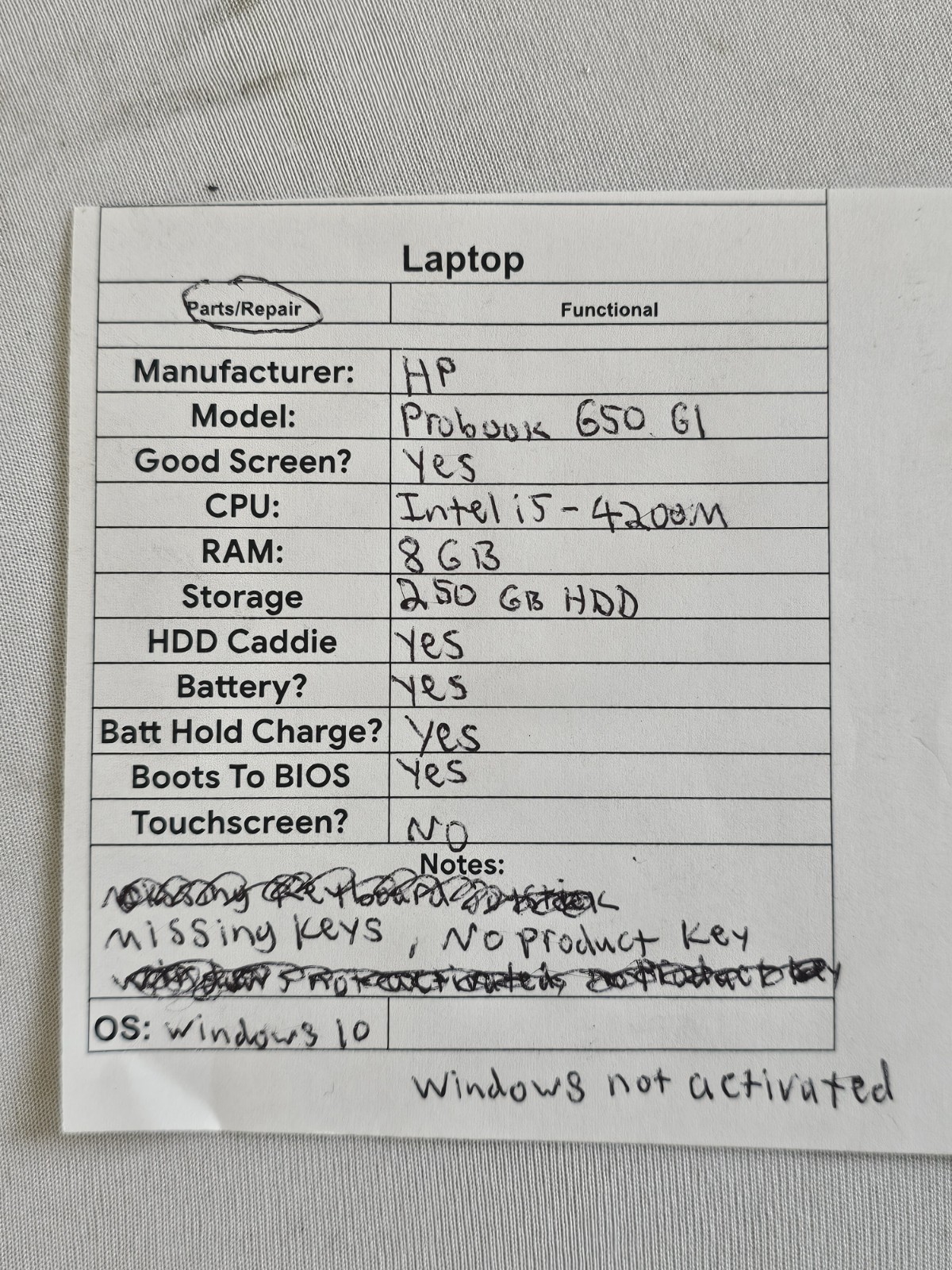 HP ProBook 650 G1 Laptop – Intel i5-4200m – 8GB RAM – 250GB HDD – Parts – READ